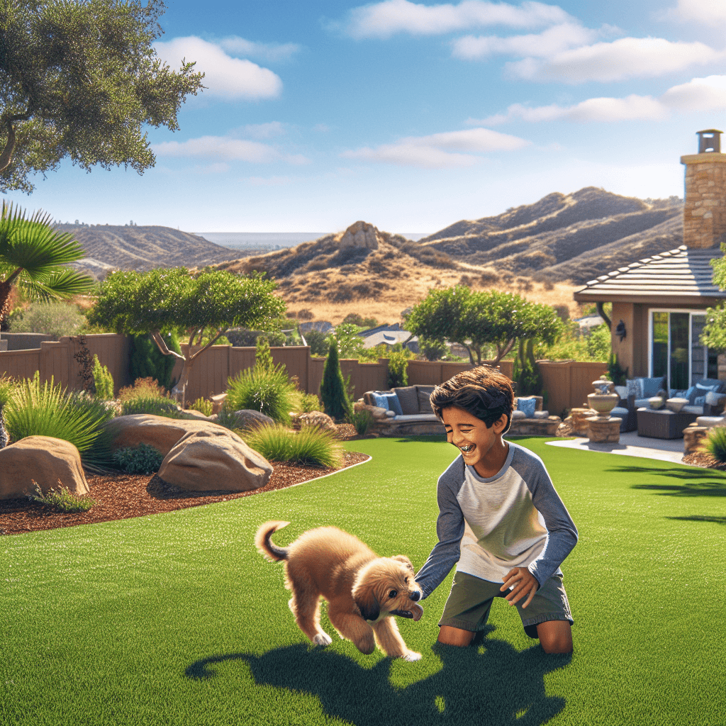 boy playing with puppy after dog poop cleanup