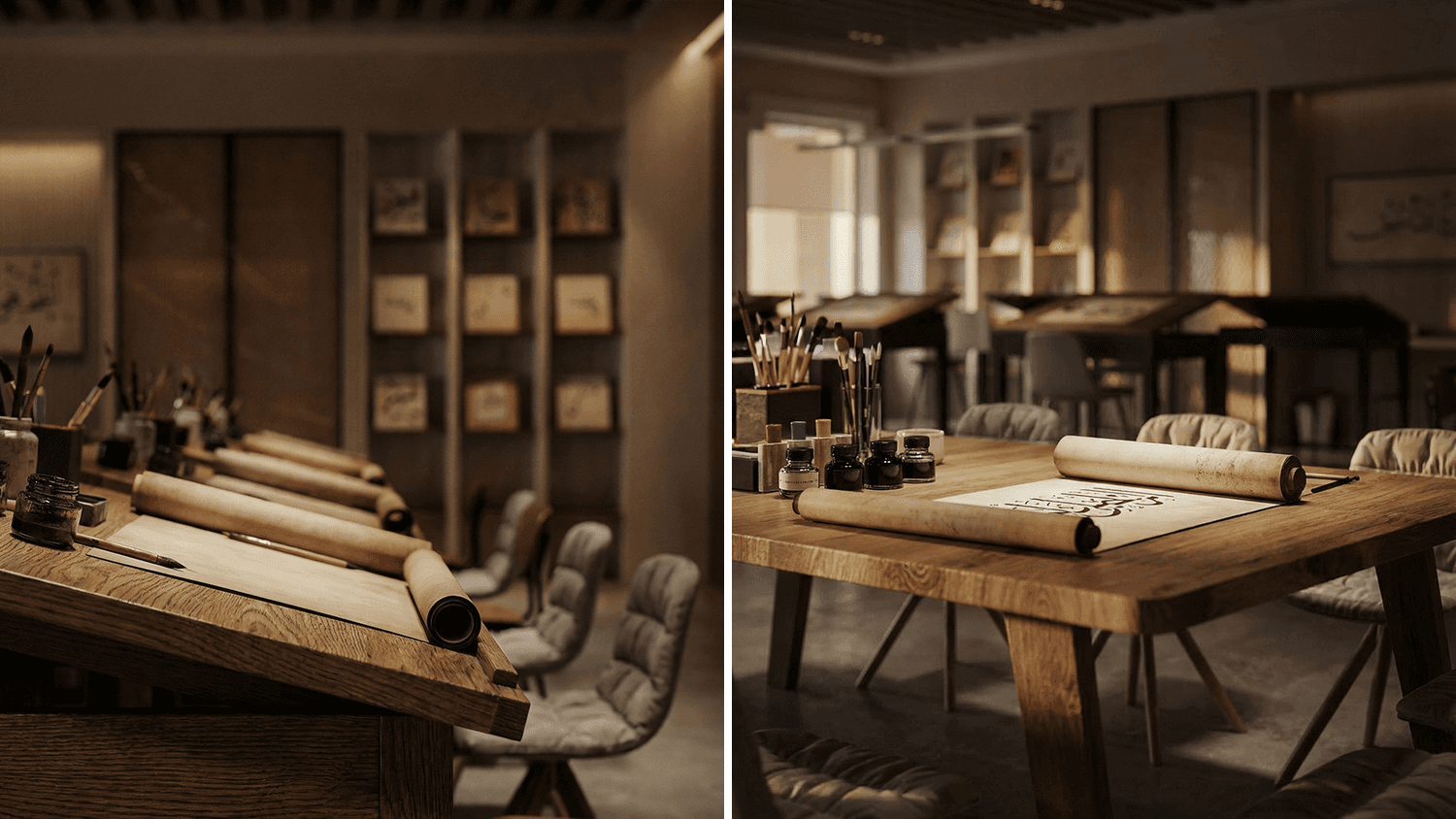 Interior render classrom and practice area vignette