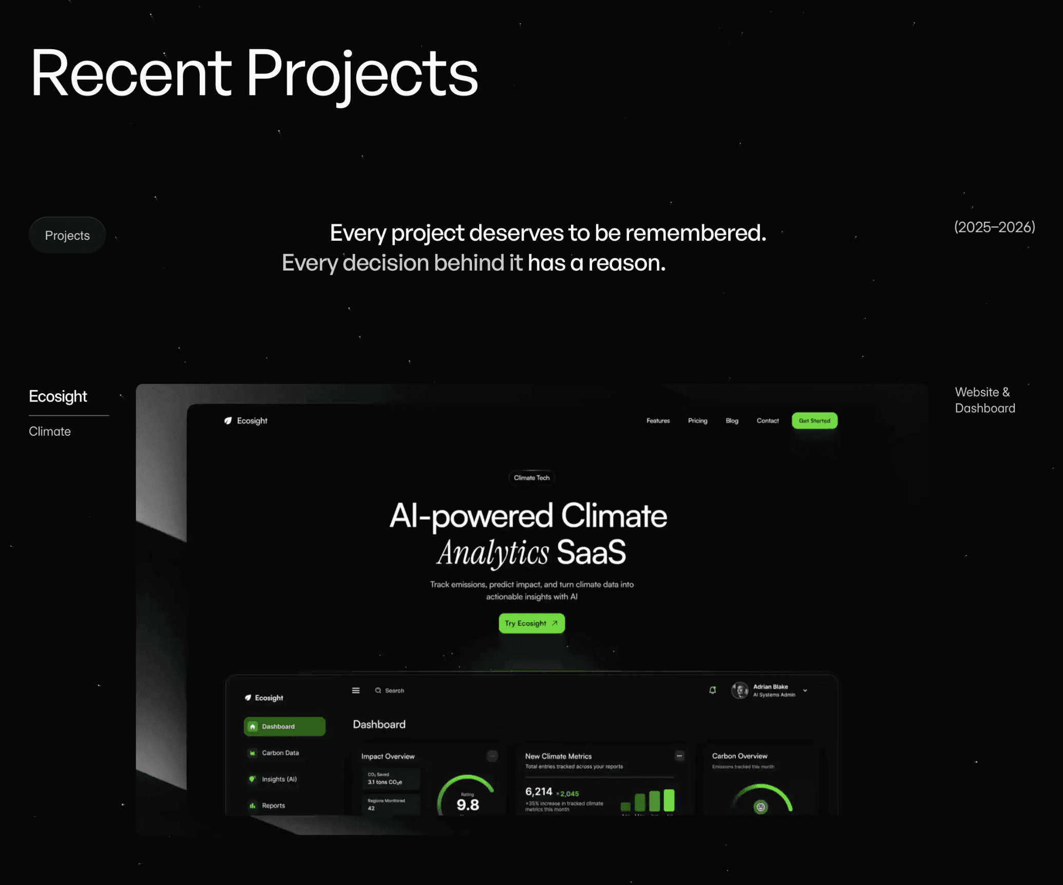 Luna UI case study for Ecosight AI climate SaaS — showing full project context, decision logic and result not just final screens