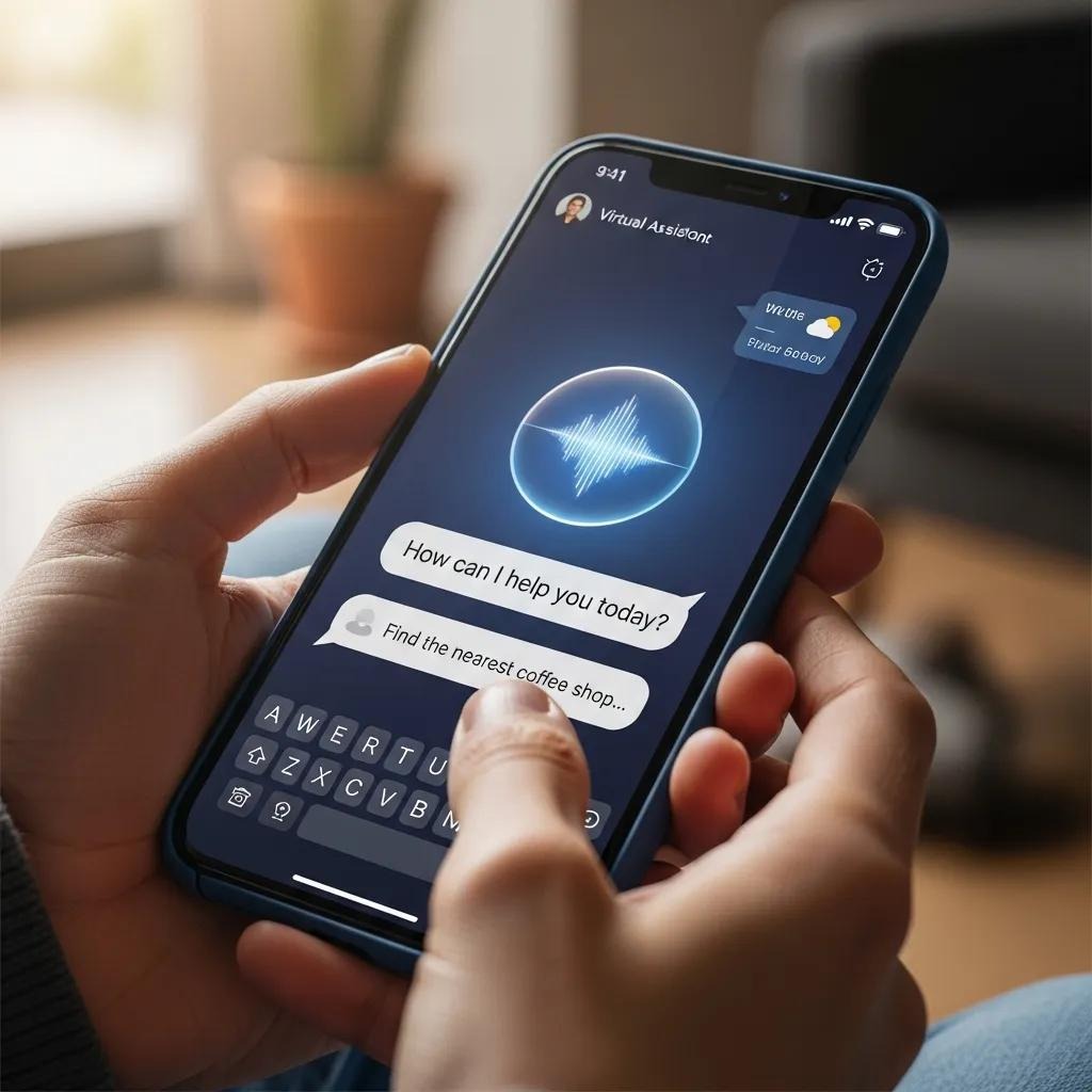 User interacting with a virtual assistant on a smartphone, illustrating conversational AI in sales