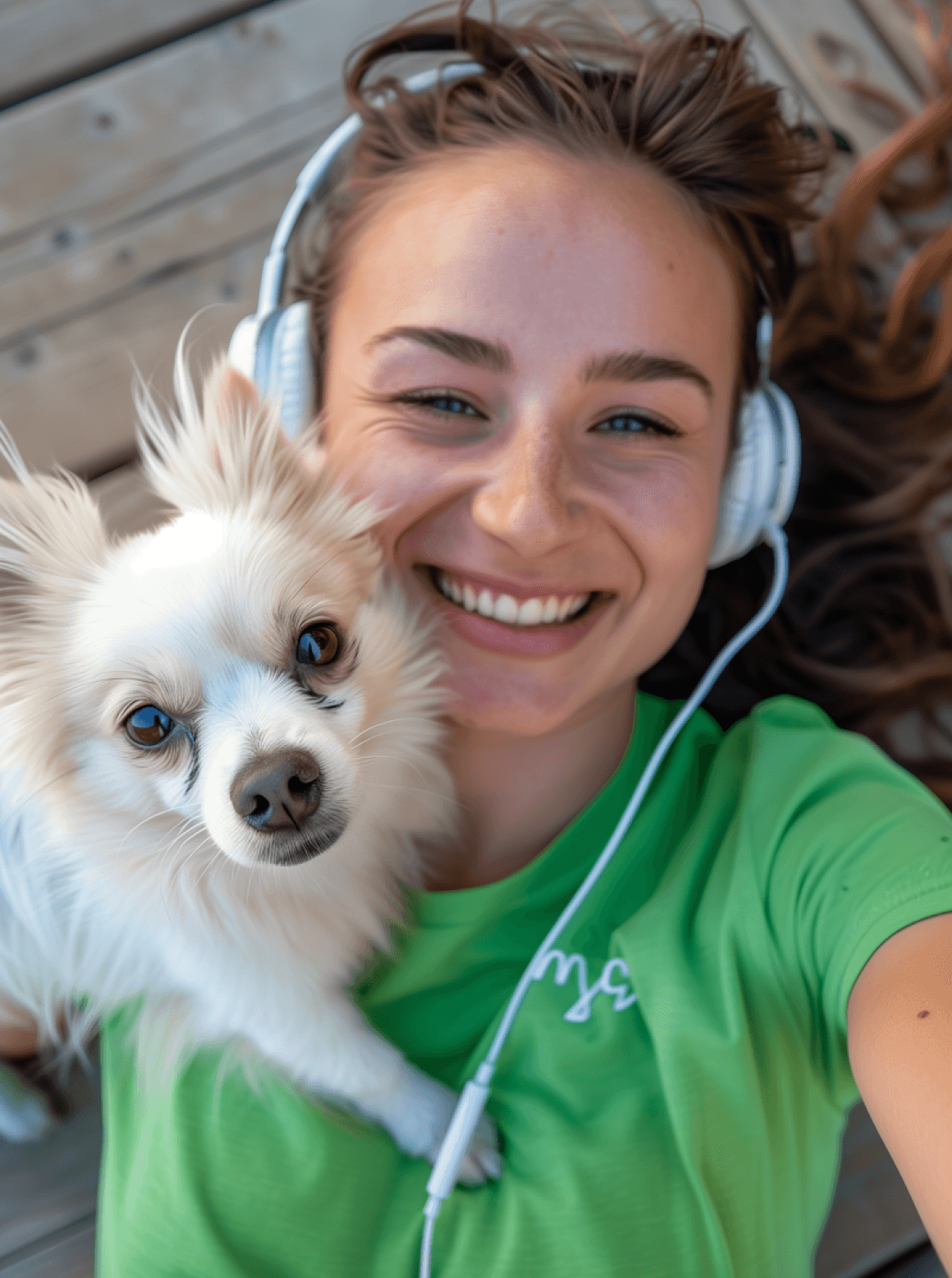 lady smilling with a chihuahua