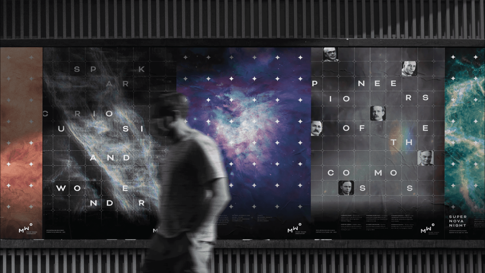 Poster mockup featuring the redesigned Mount Wilson Observatory branding with modern typography and celestial-inspired visuals.