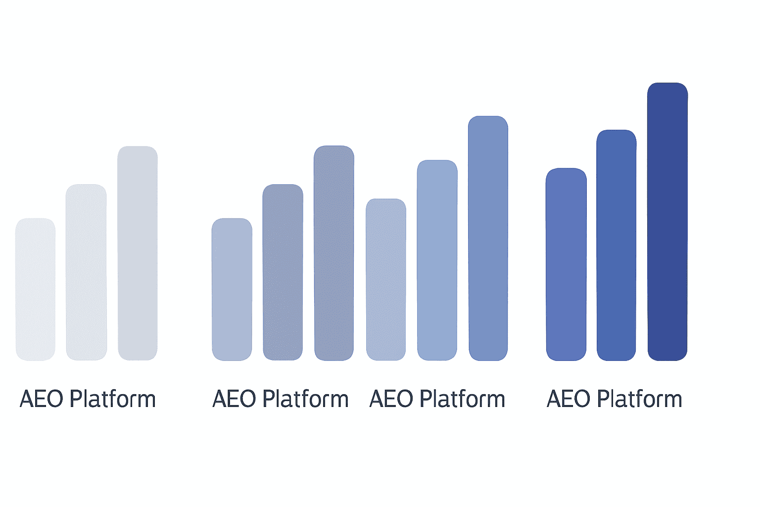 Bar-group infographic comparing five AEO platforms across visibility gains, automation depth, and research&nbsp;s&nbsp;s