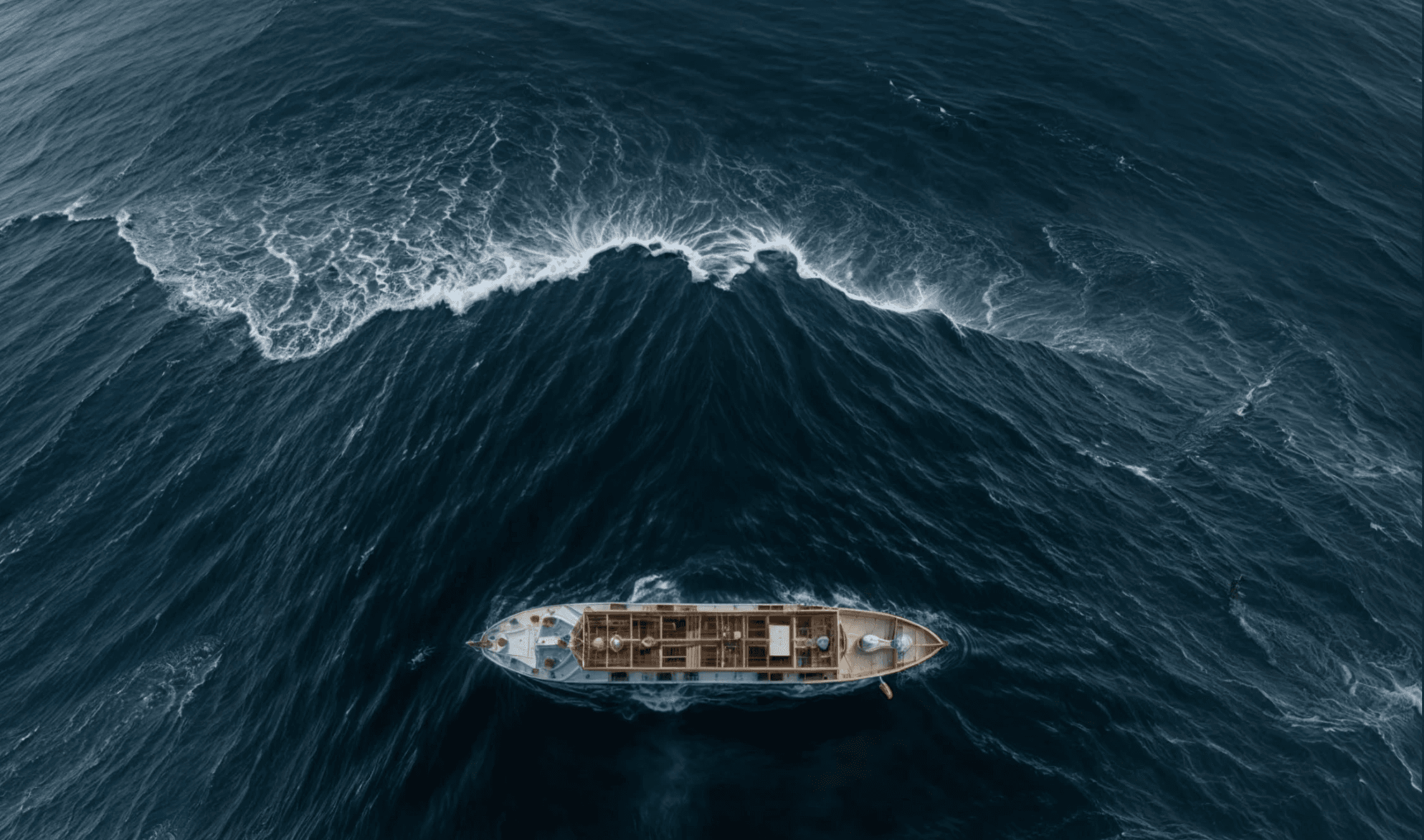 A boat navigating stormy seas