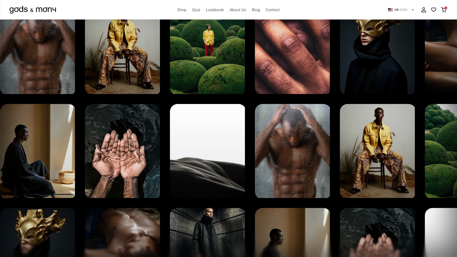 Gods and Mony editorial lookbook grid