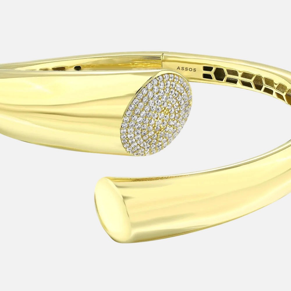 Assos Pırlanta 14 Ayar Altın Tasarım Kelepçe Modern Bilezik Modeli