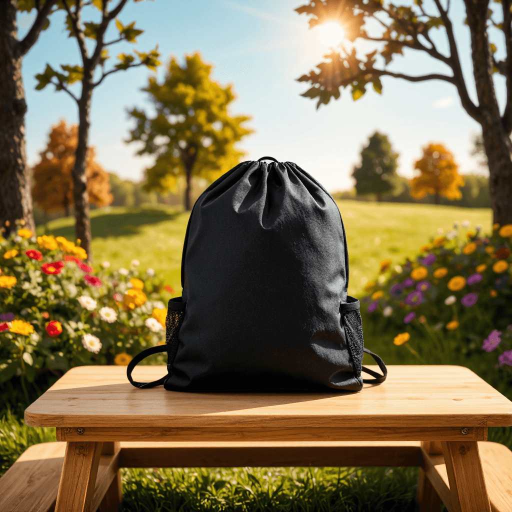 product photography of a drawstring backpack for casual use