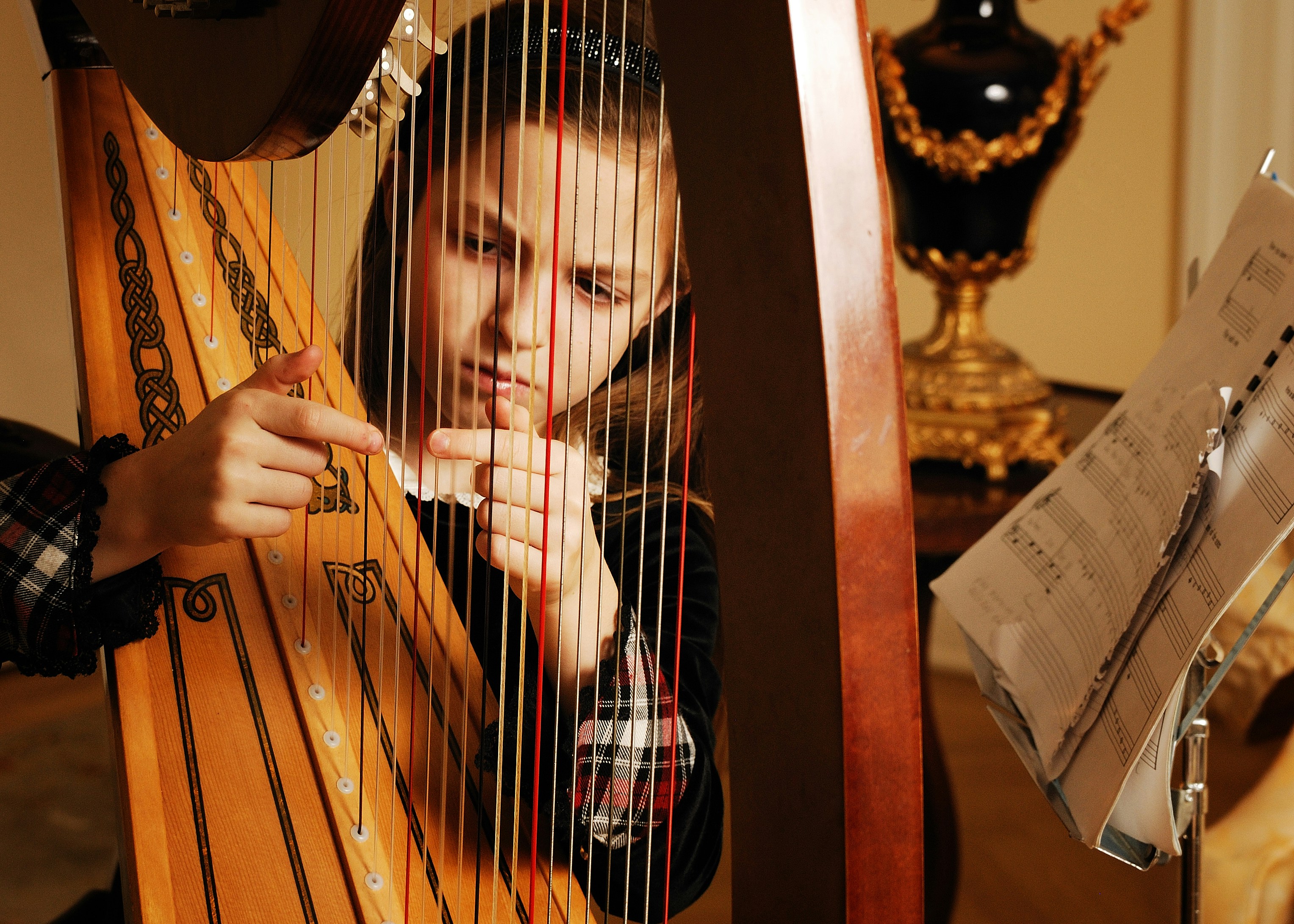 girl playing harp