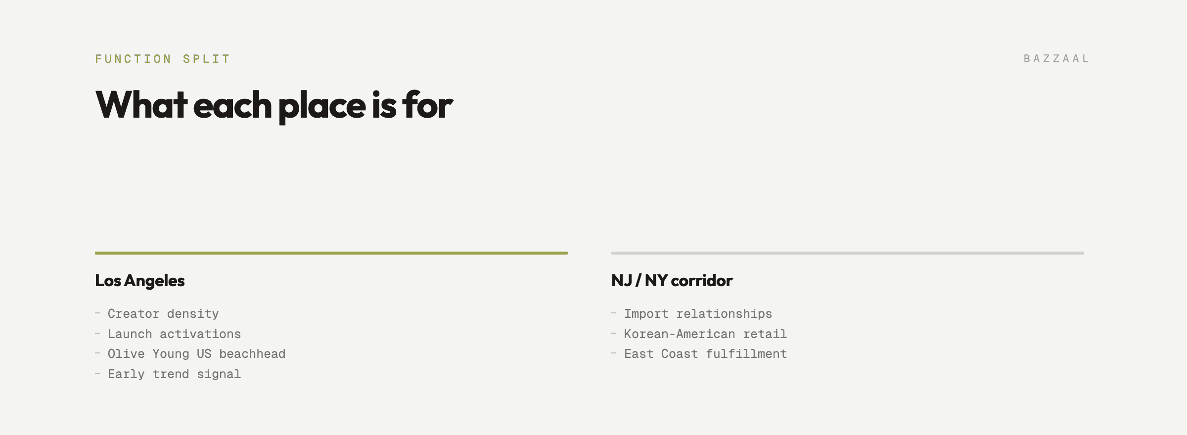 Function split between Los Angeles and the New Jersey corridor for K-beauty operations