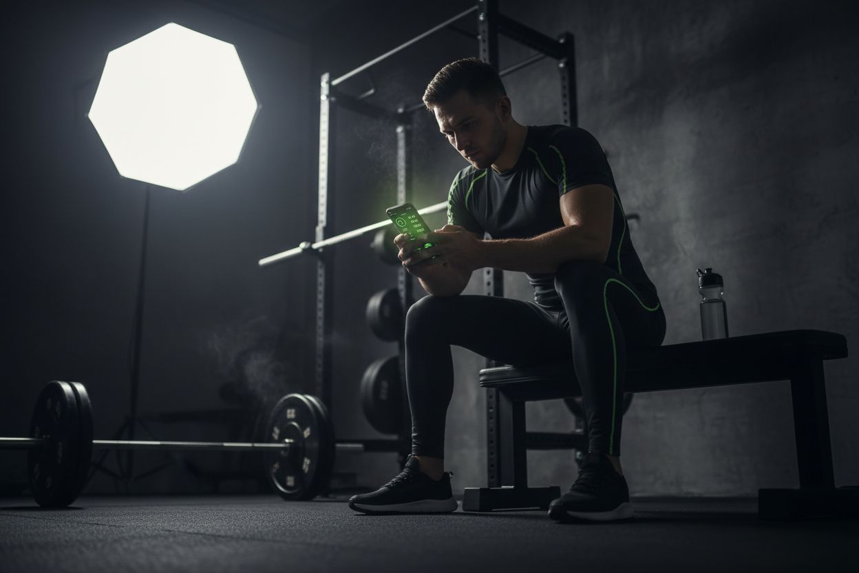 Person logging workout sets on a smartphone