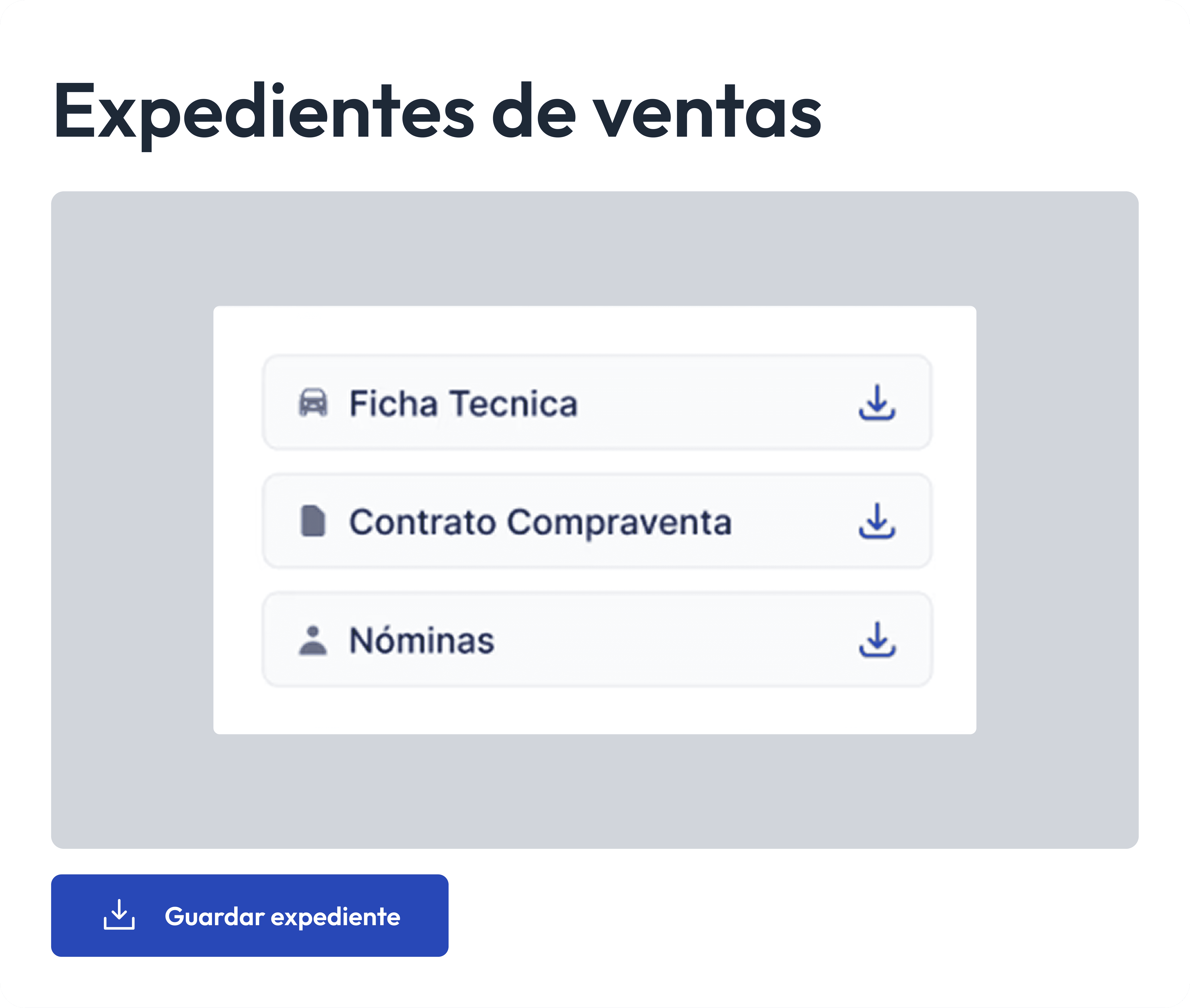 Sales documents: Technical sheet, purchase agreement, payroll.