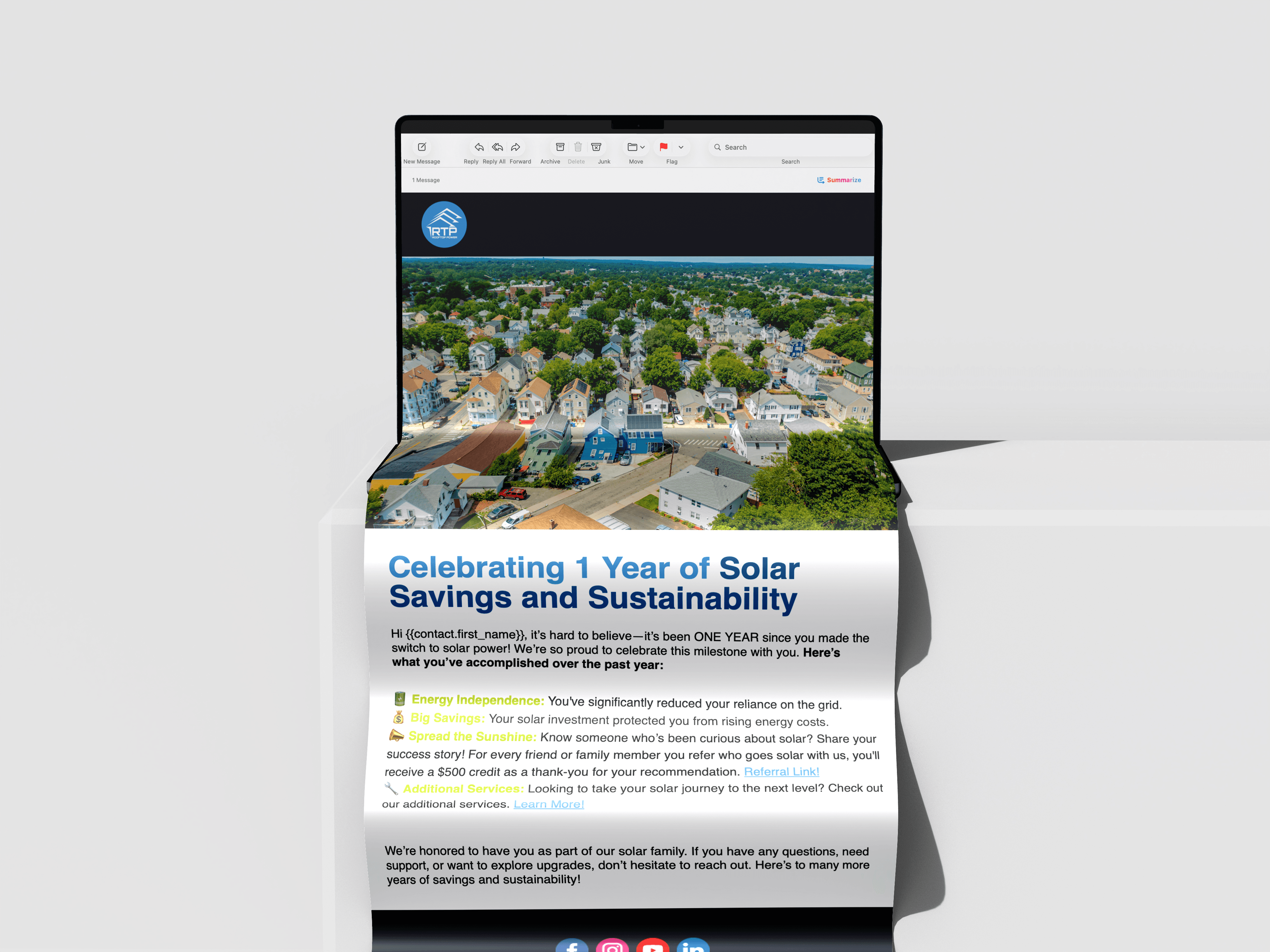 Rooftop Power 1 Year Anniversary Marketing Email