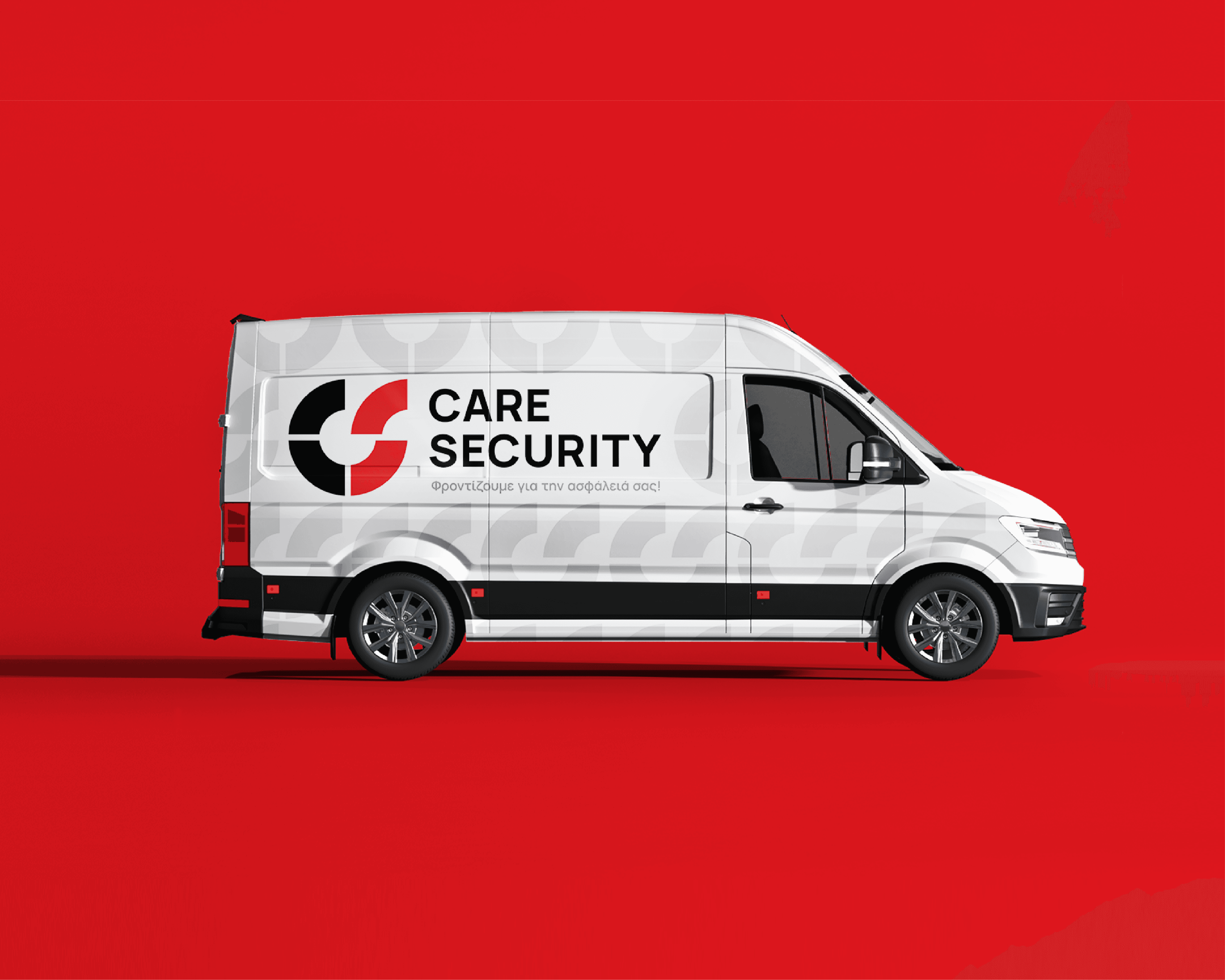 Application of the Care Security brand identity on a vehicle, emphasizing high visibility and instant recognition