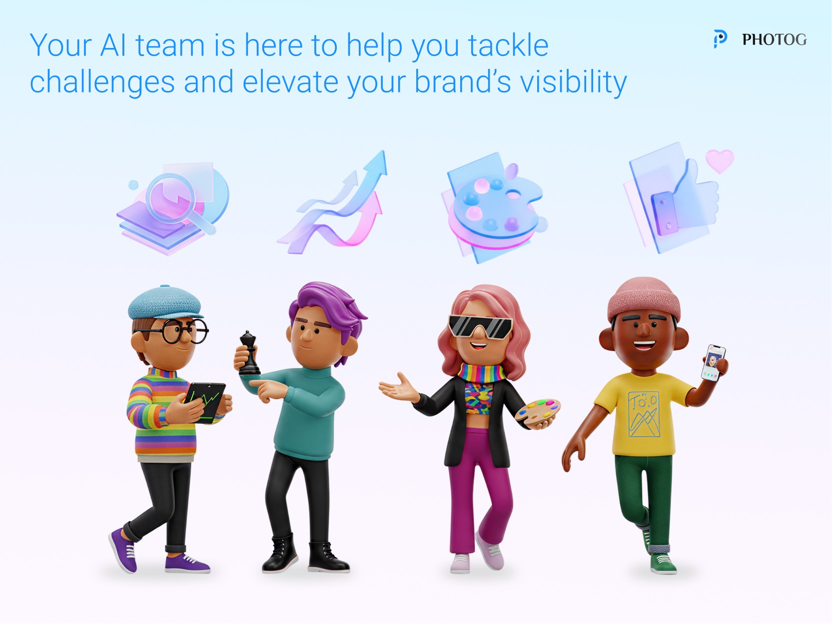AI agent avatars (Strategist, Creator) collaborating in a chat interface.