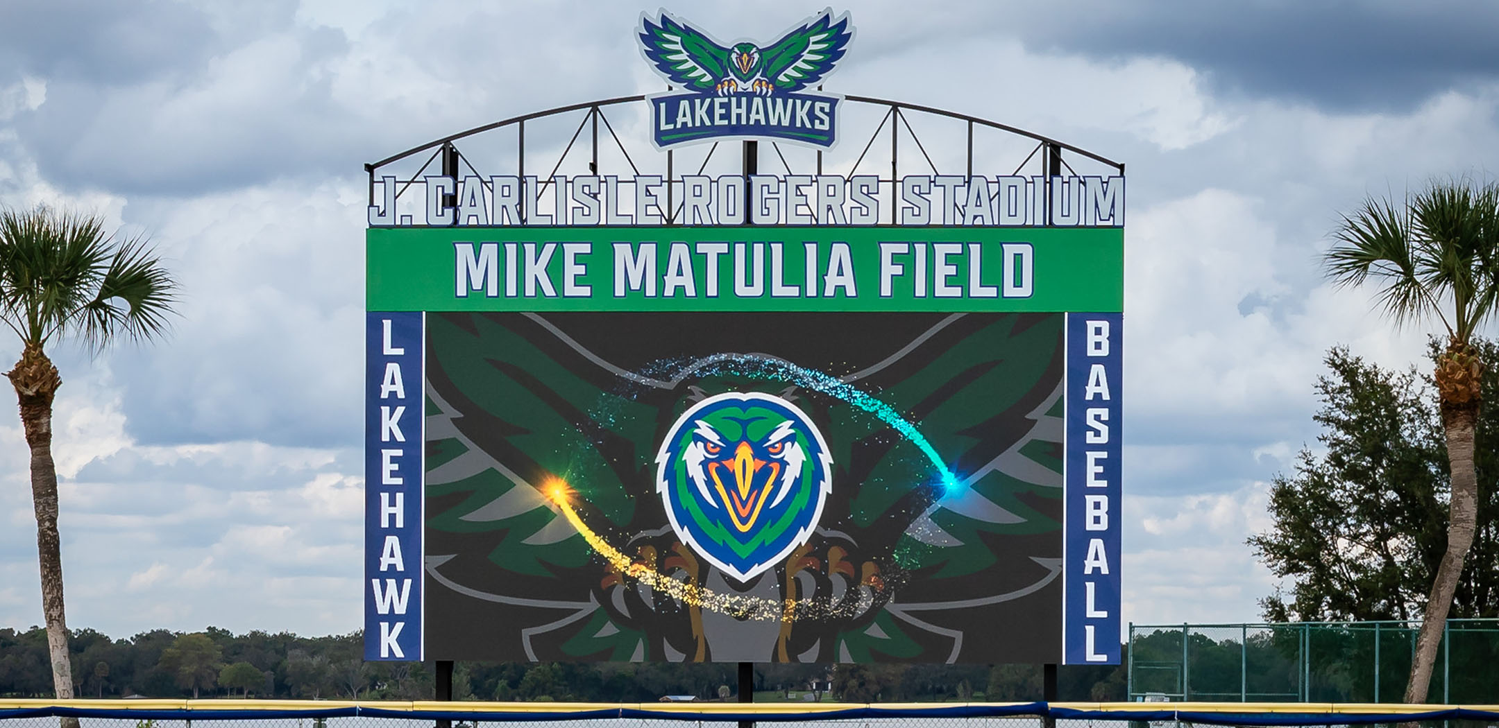 Lakehawks Athletics new baseball score board with new branding.