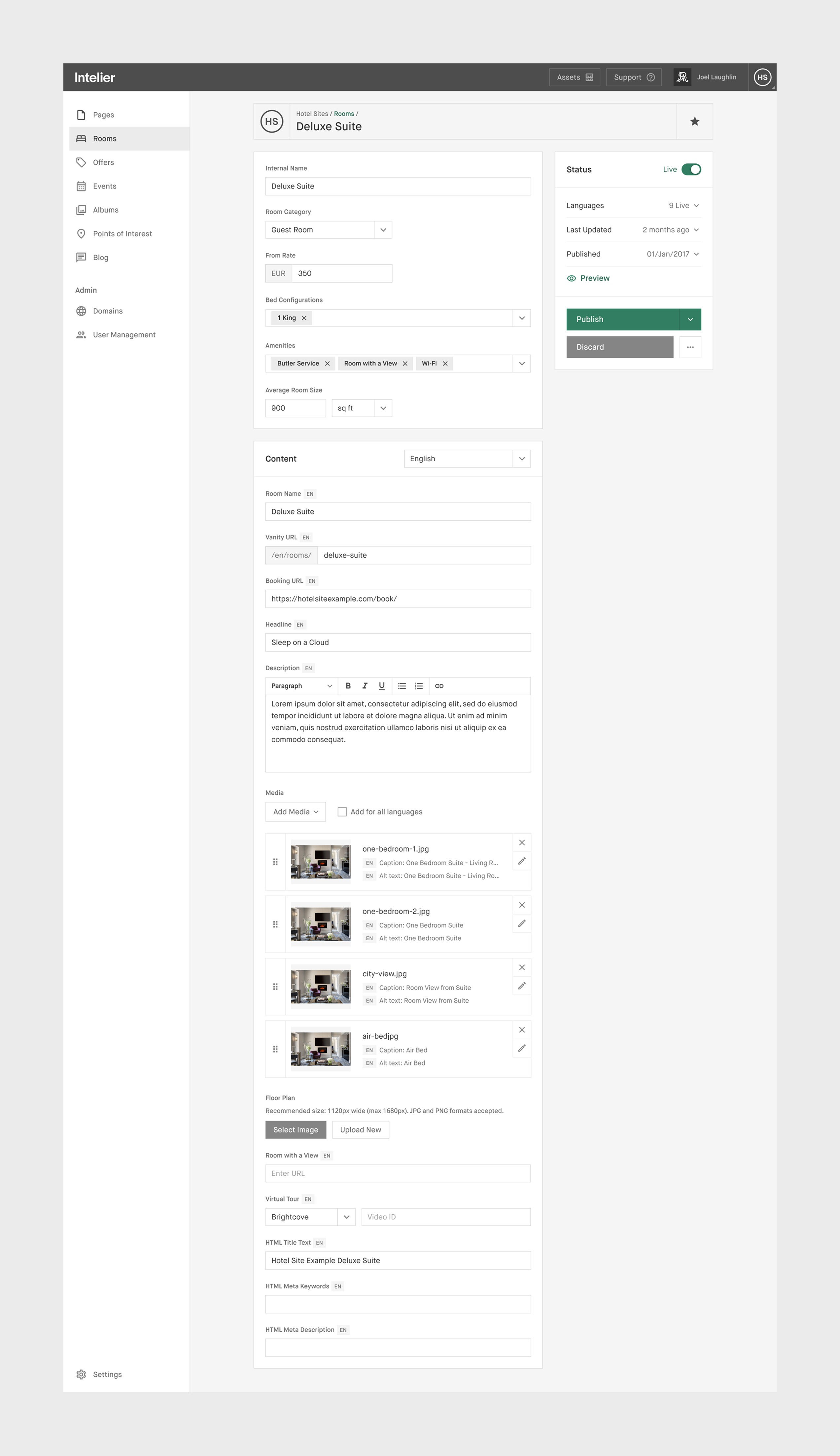 Intelier CMS - Hotel Sites - Rooms - Deluxe Suite