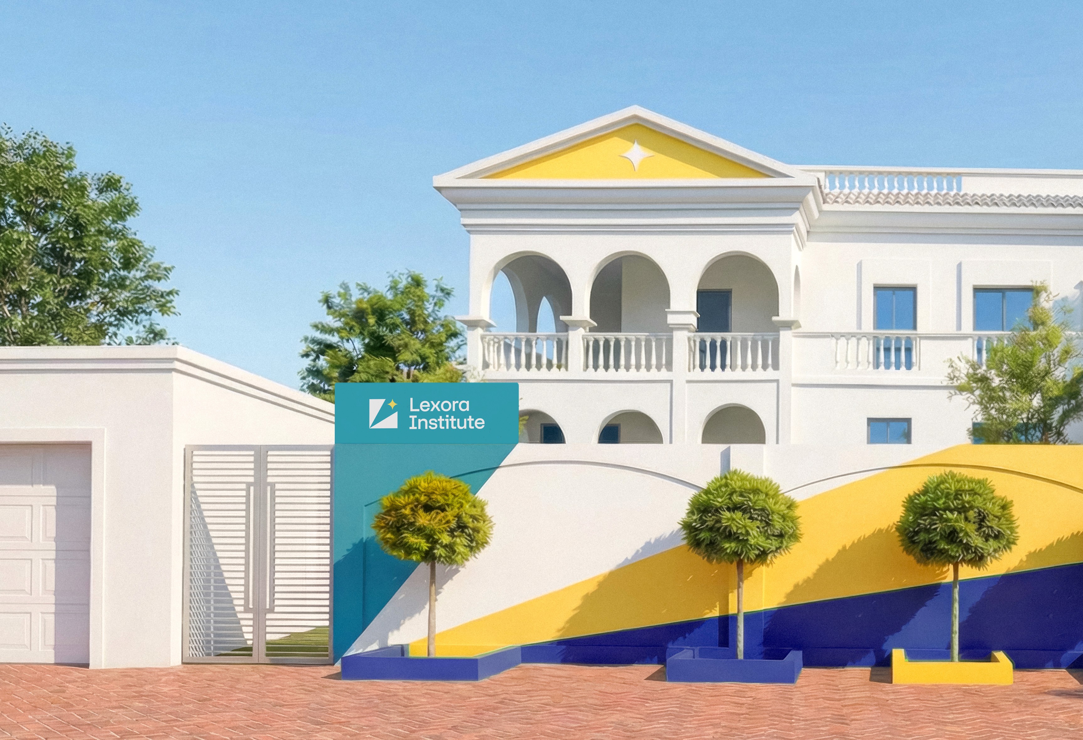 A school campus with buildings, open walkways, and greenery