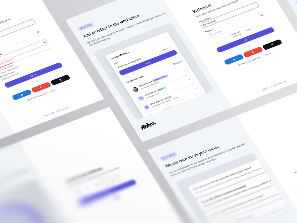 Collaborative features of Siteliyo with real-time editing by team members and visual feedback in workspace