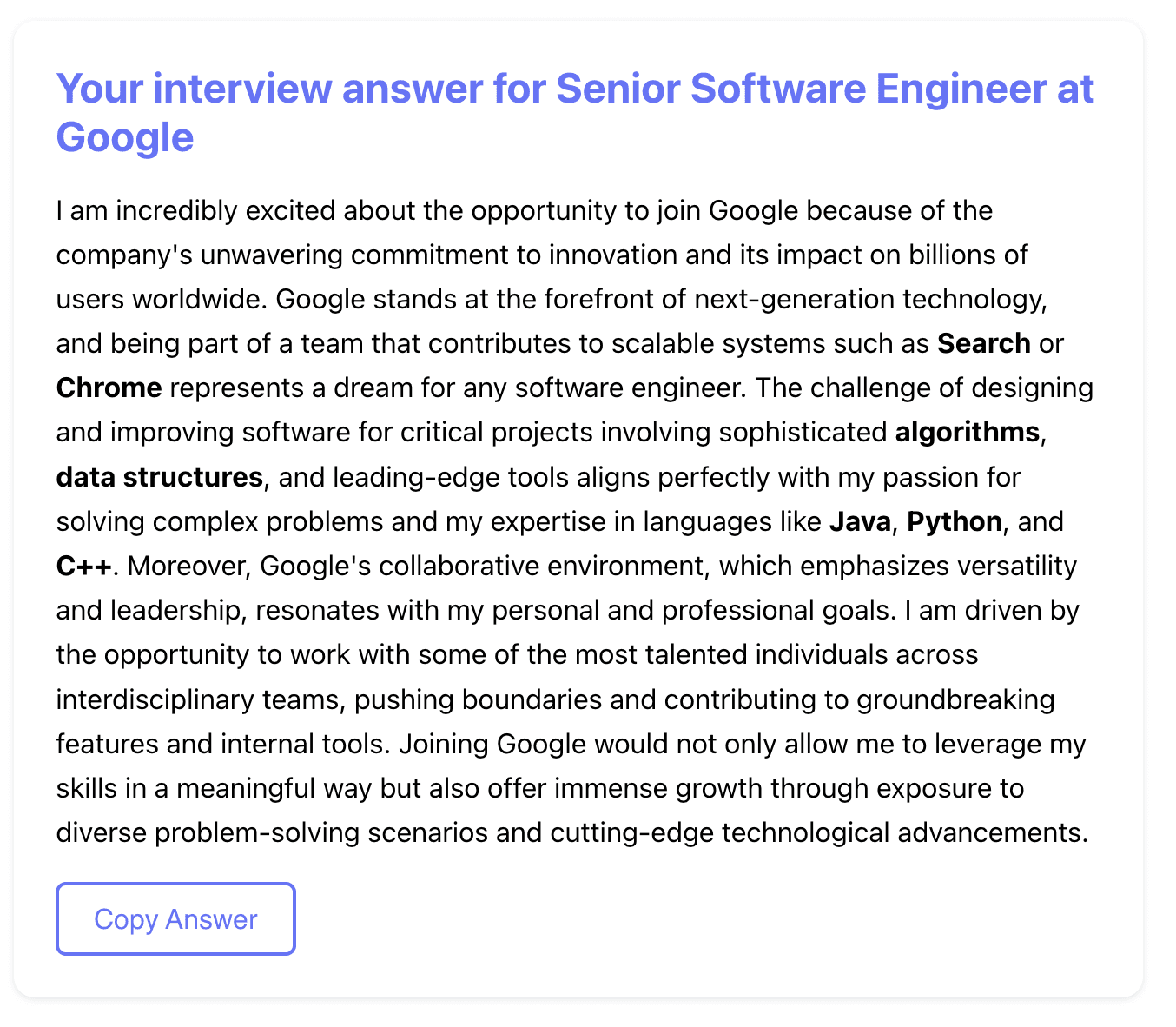 Generated interview answer sample