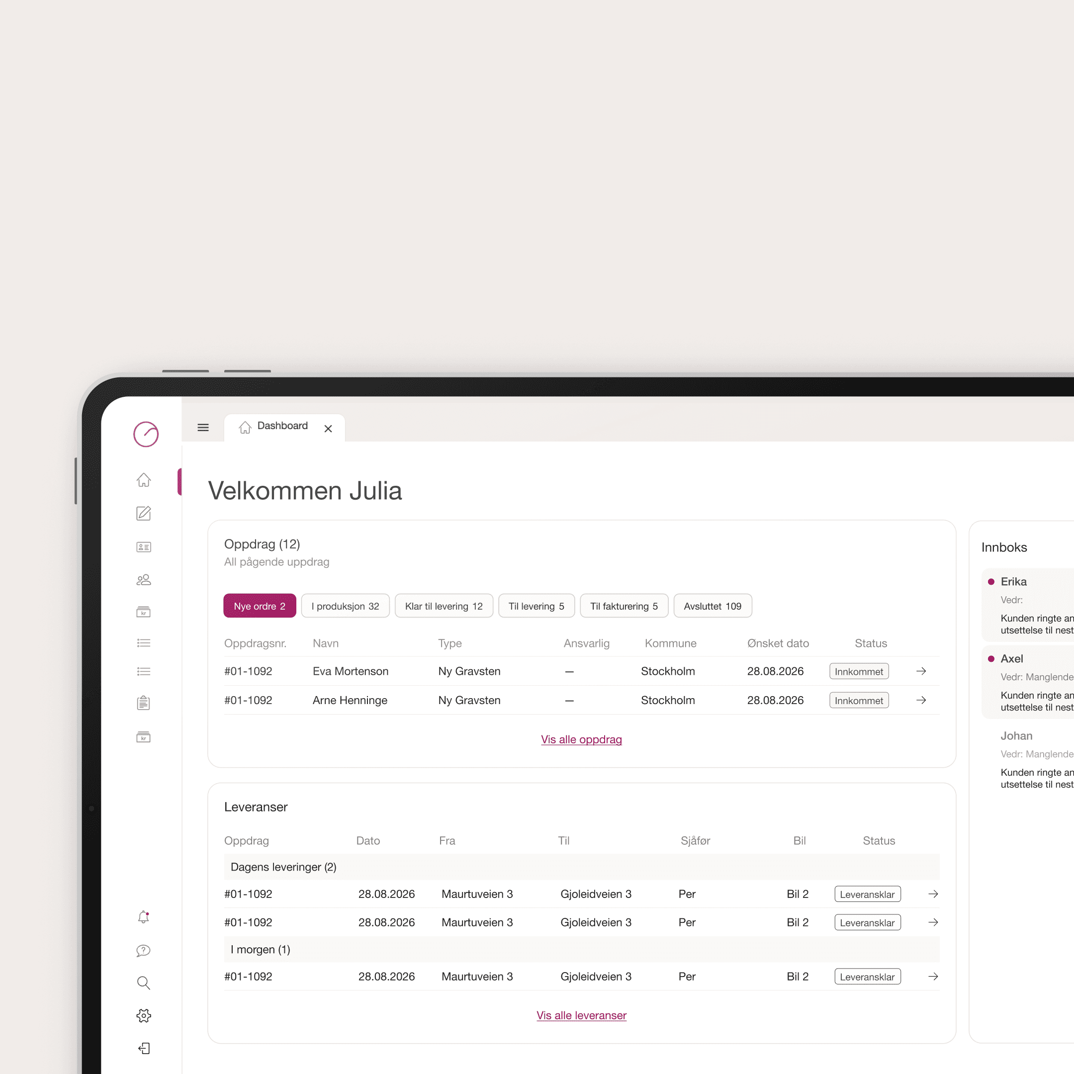 tablet showing UI