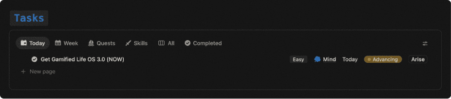 Gamified Life OS Tasks feature