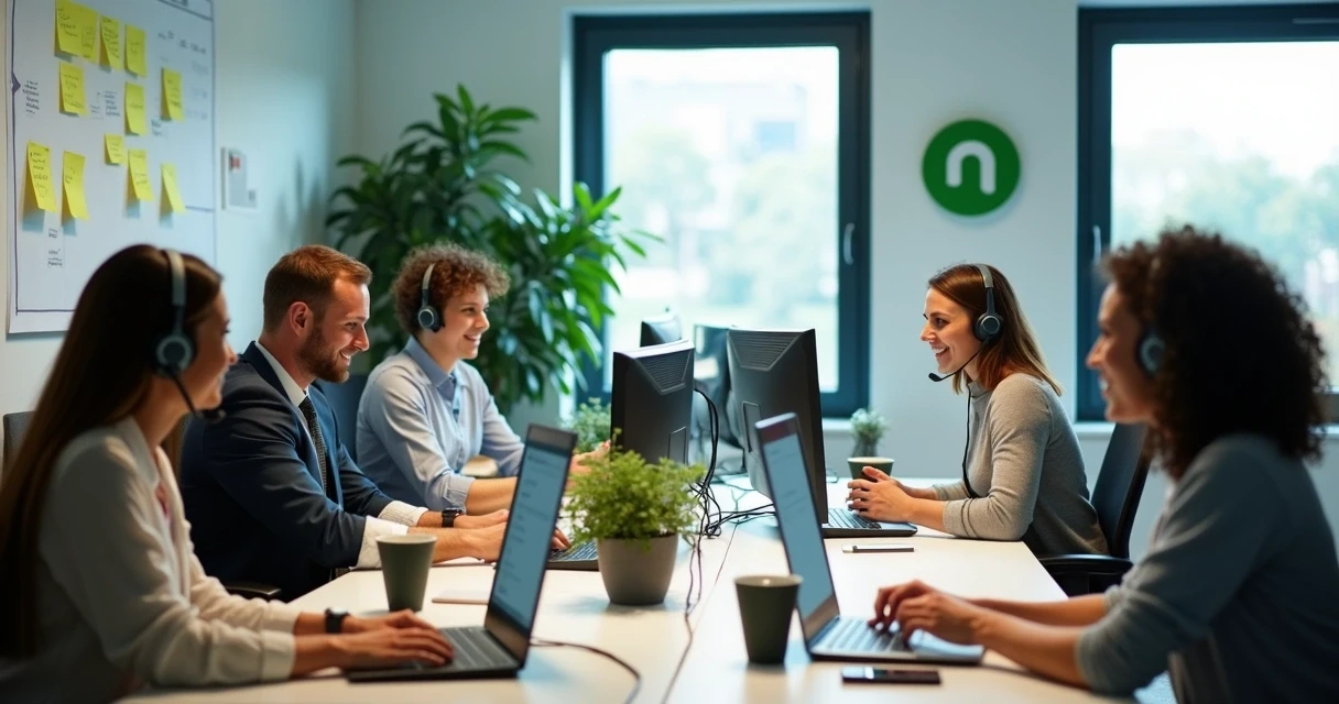 Equipe de suporte técnico da Nubem em ambiente moderno 