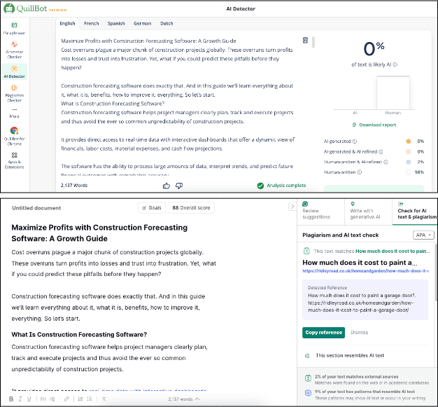 Quillbot and Grammarly Detection