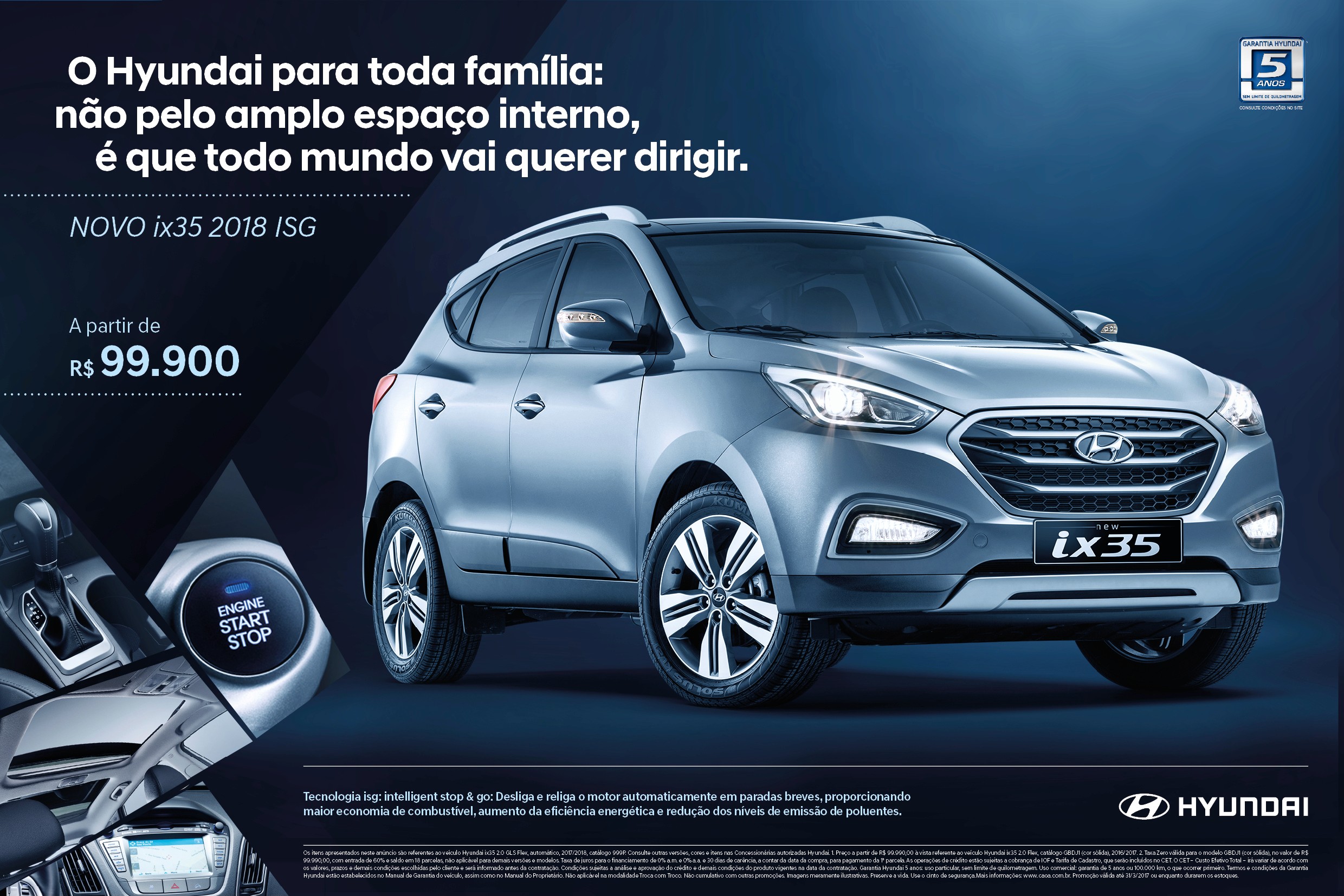 Advertisement of the 2018 Hyundai ix35 SUV showcasing interior technology and exterior design details.