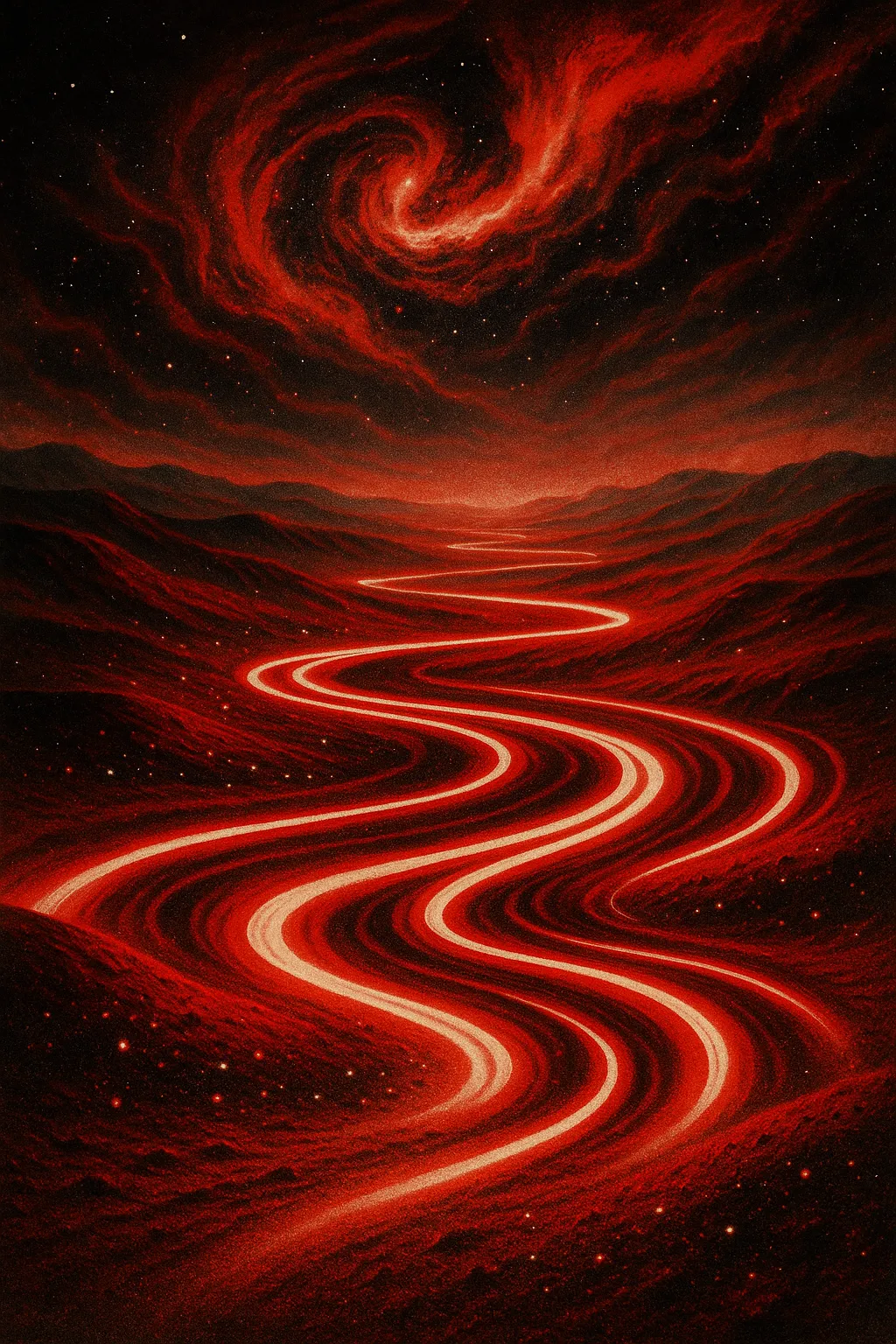 Red swirling road and sky, symbolizing RockN' Socials Digital Marketing Agency.