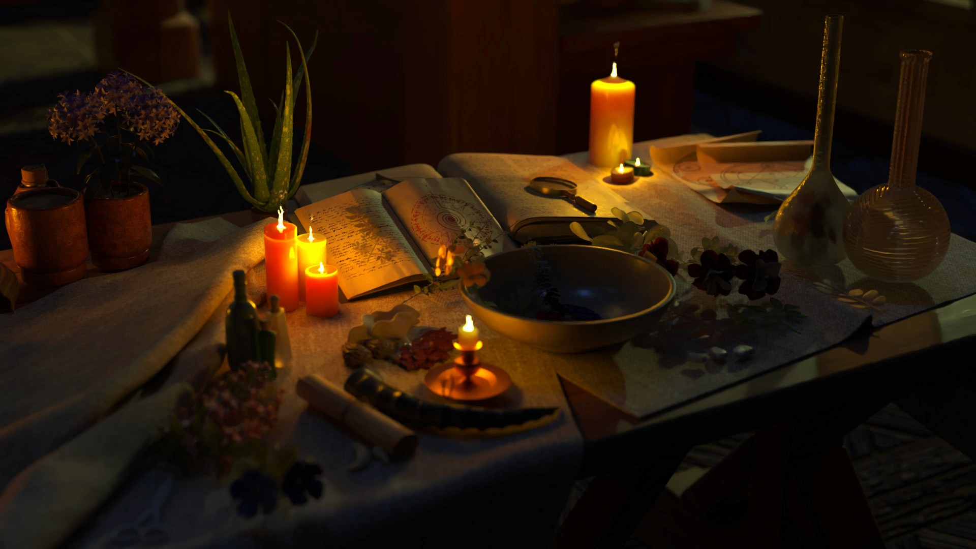 Night render, table detail