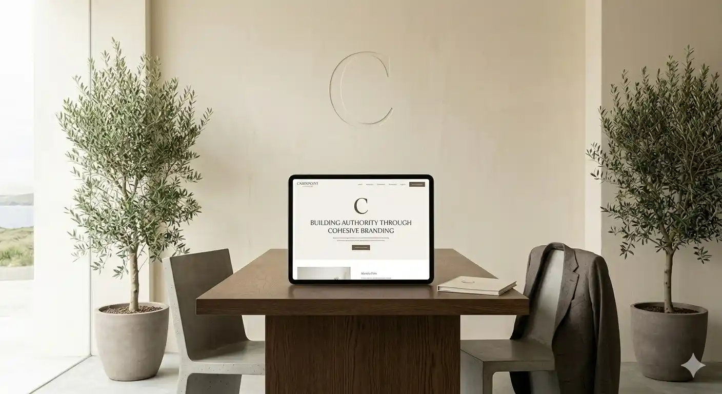 A tablet on a desk in a spacious airy office