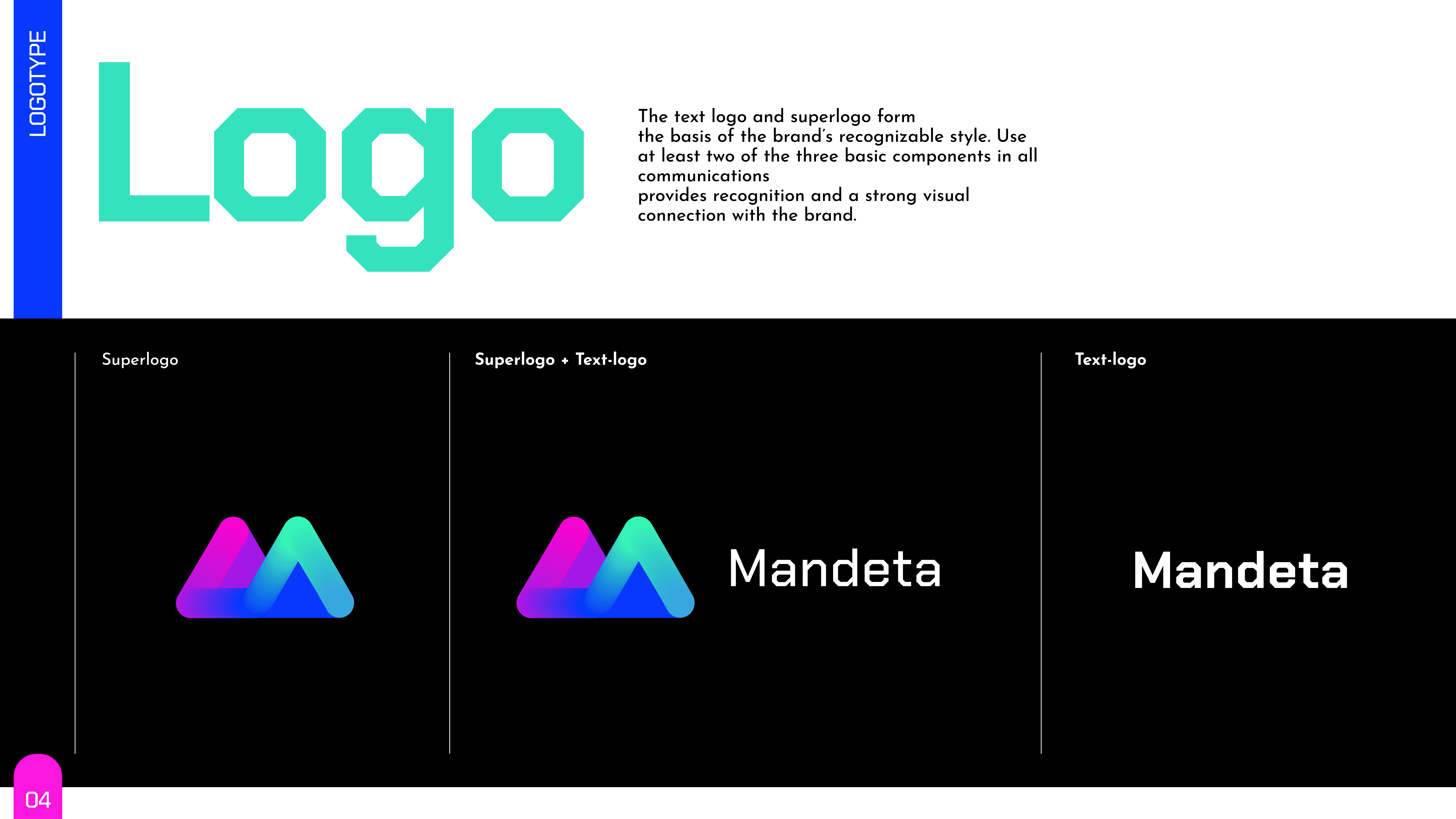 Logo variations for Mandeta media agency visual identity, created by our team