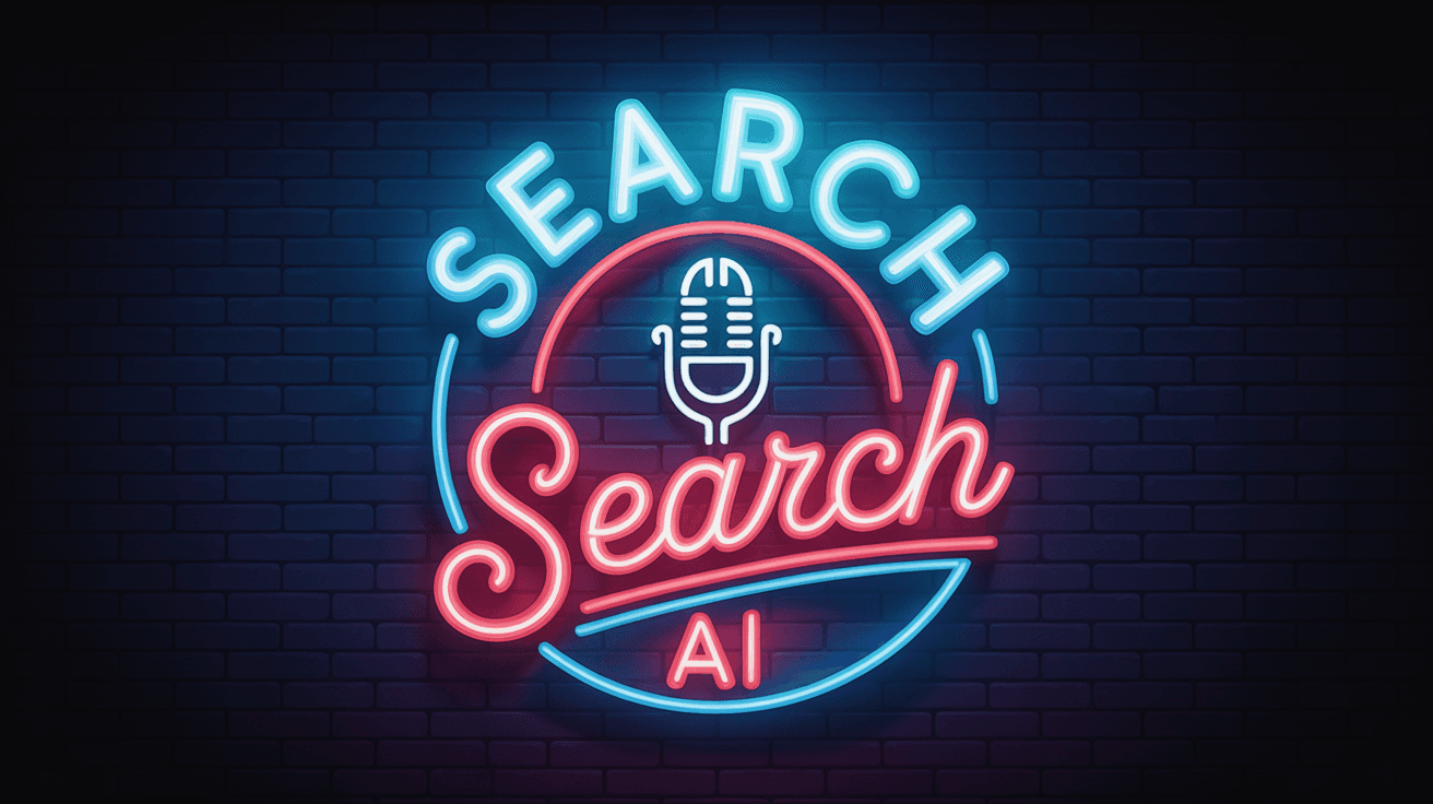 Modern neon podcast logo for a brand called "AI SEARCH"