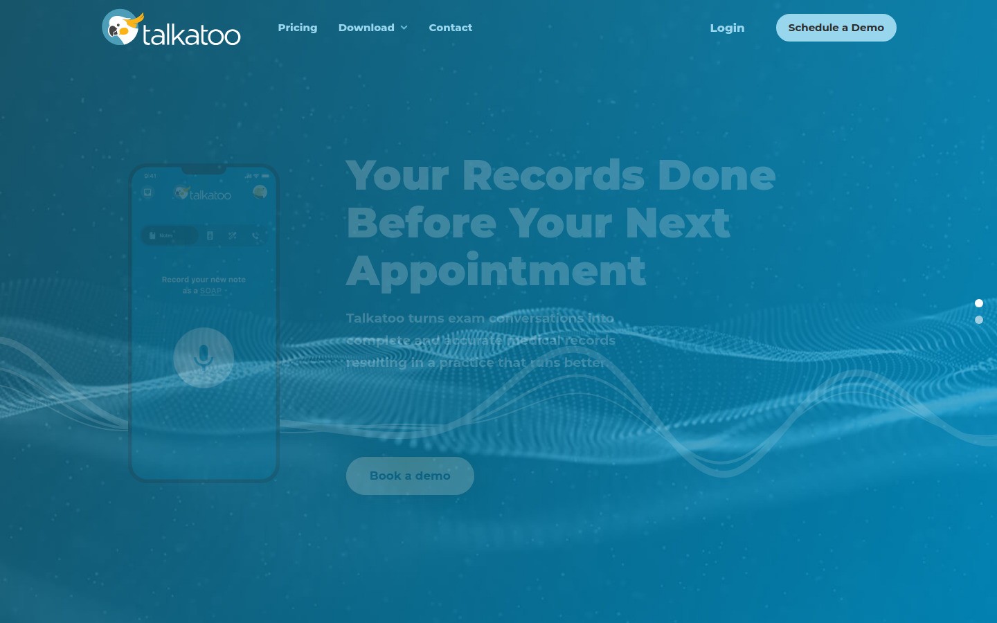 Talkatoo veterinary dictation software homepage