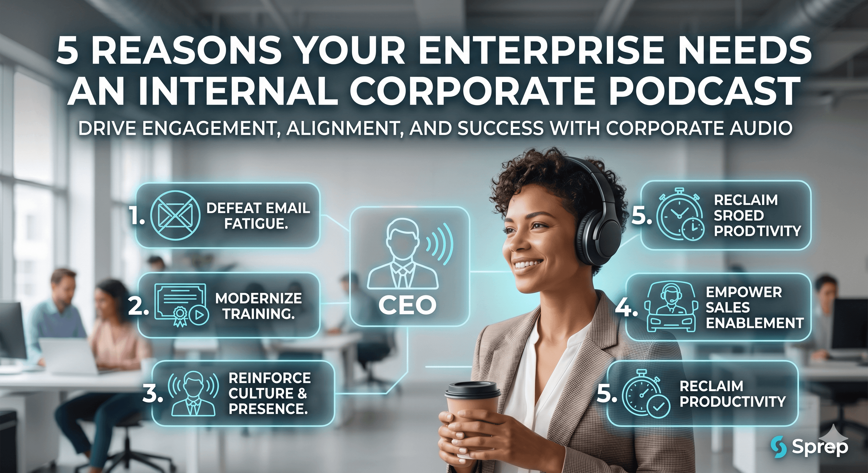 A professional listening to a private corporate podcast on a smartphone while commuting.