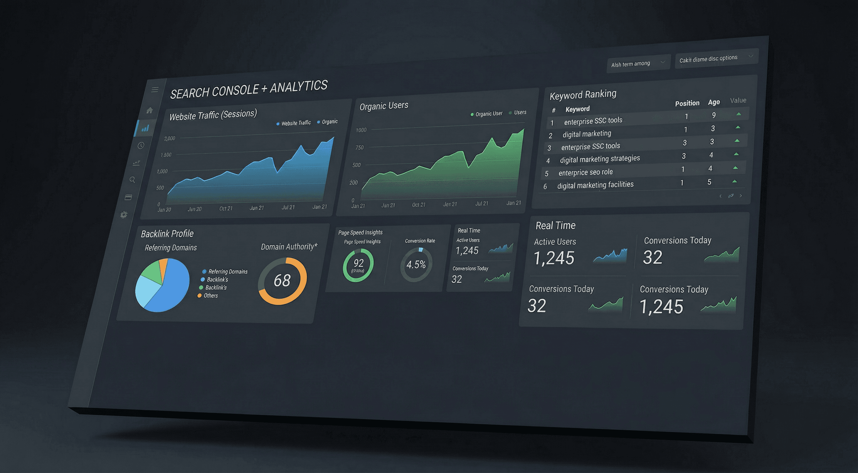 Halton Hills SEO packages dashboard - Google Search Console and Analytics by DAWebDesigns