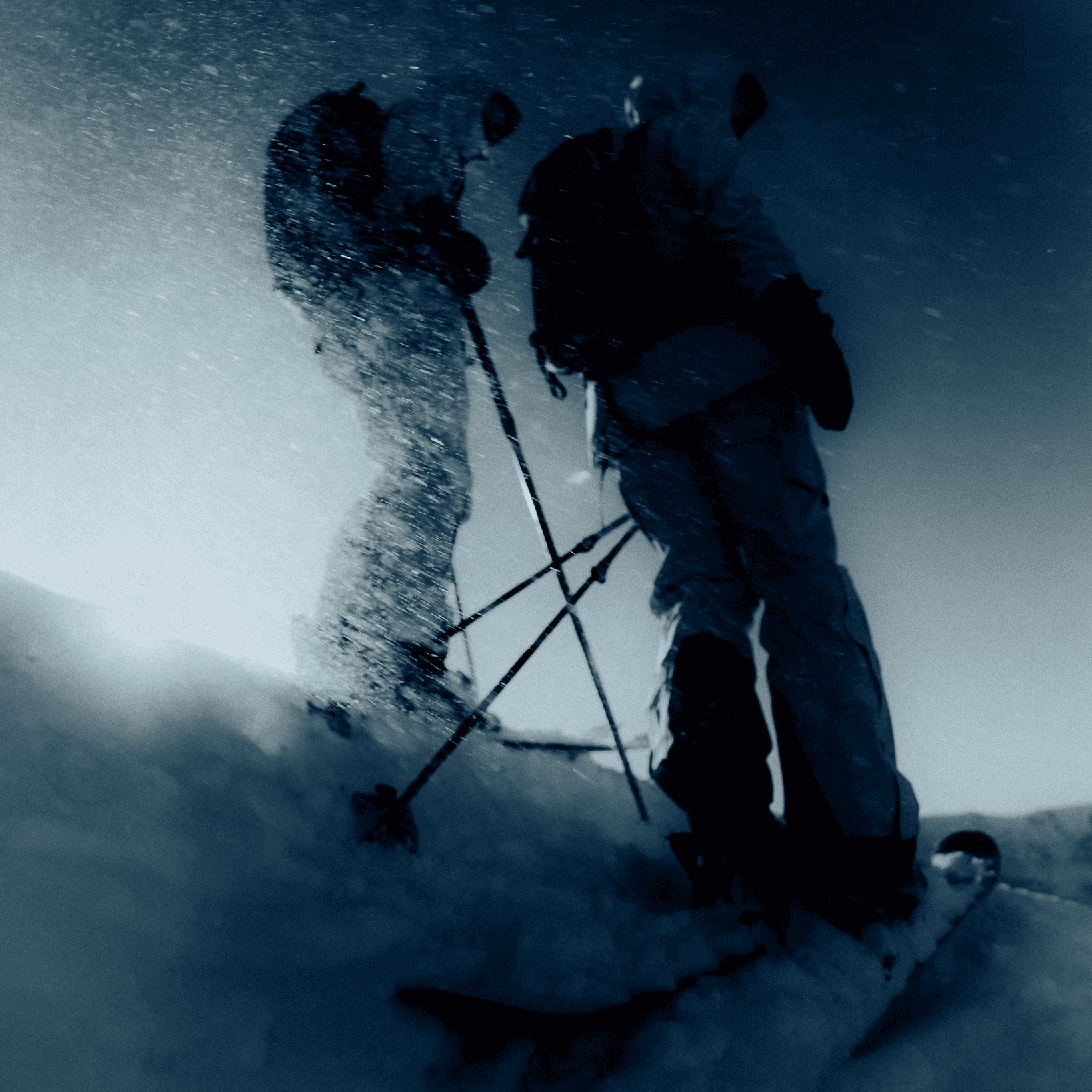 unconventional picture of skiers.