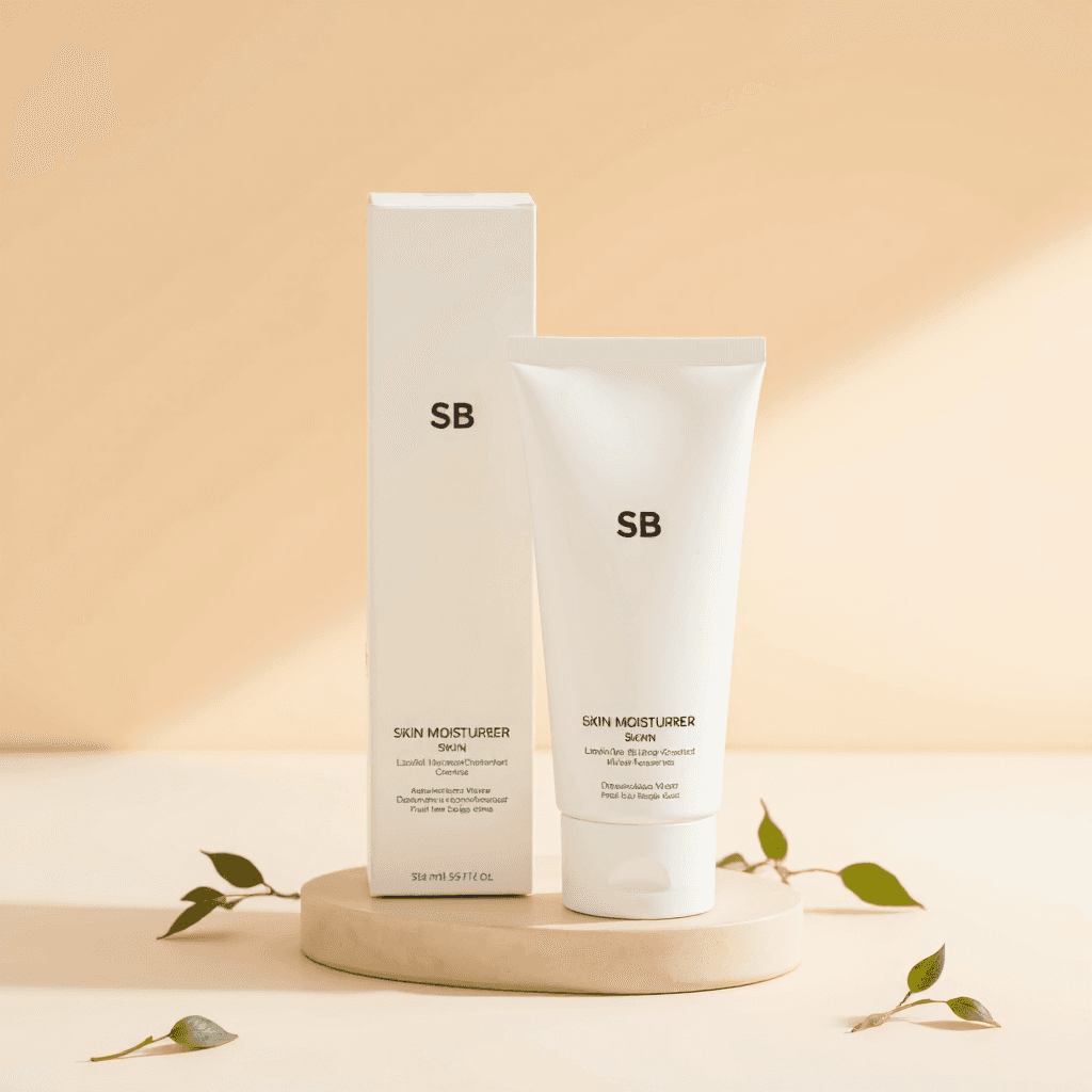 product photography of a tube of skin moisturizer with a box