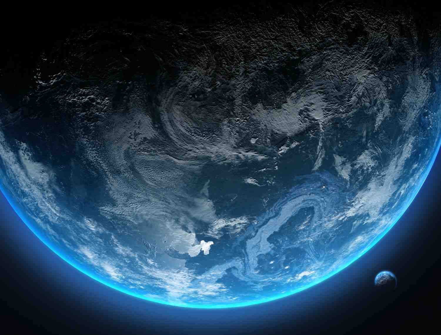 Detailed view of Earth from space with clouds, oceans, and a soft blue atmospheric glow