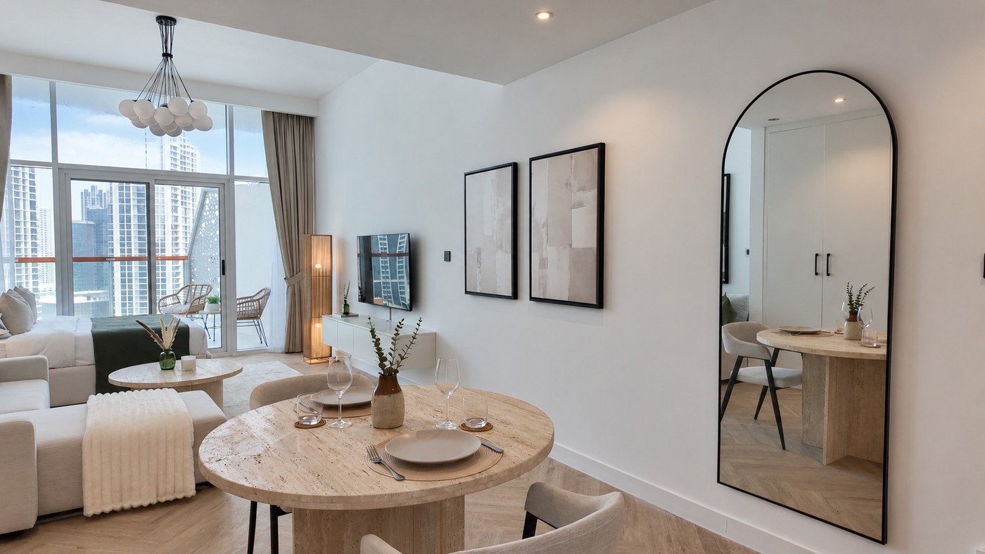 Studio living and dining in the Paros style