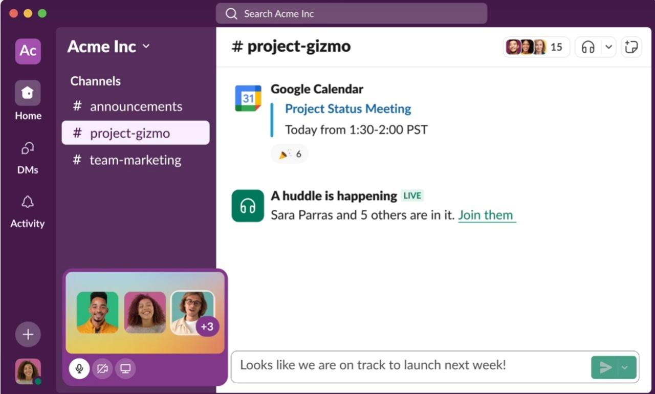 A Slack channel with a message about a marketing project