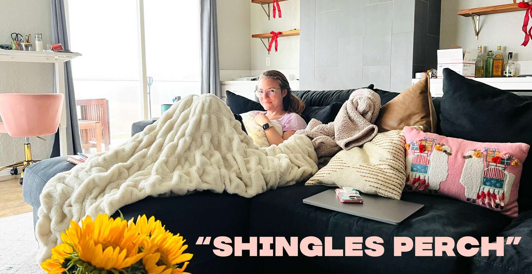 Caroline Zook in her shingles perch