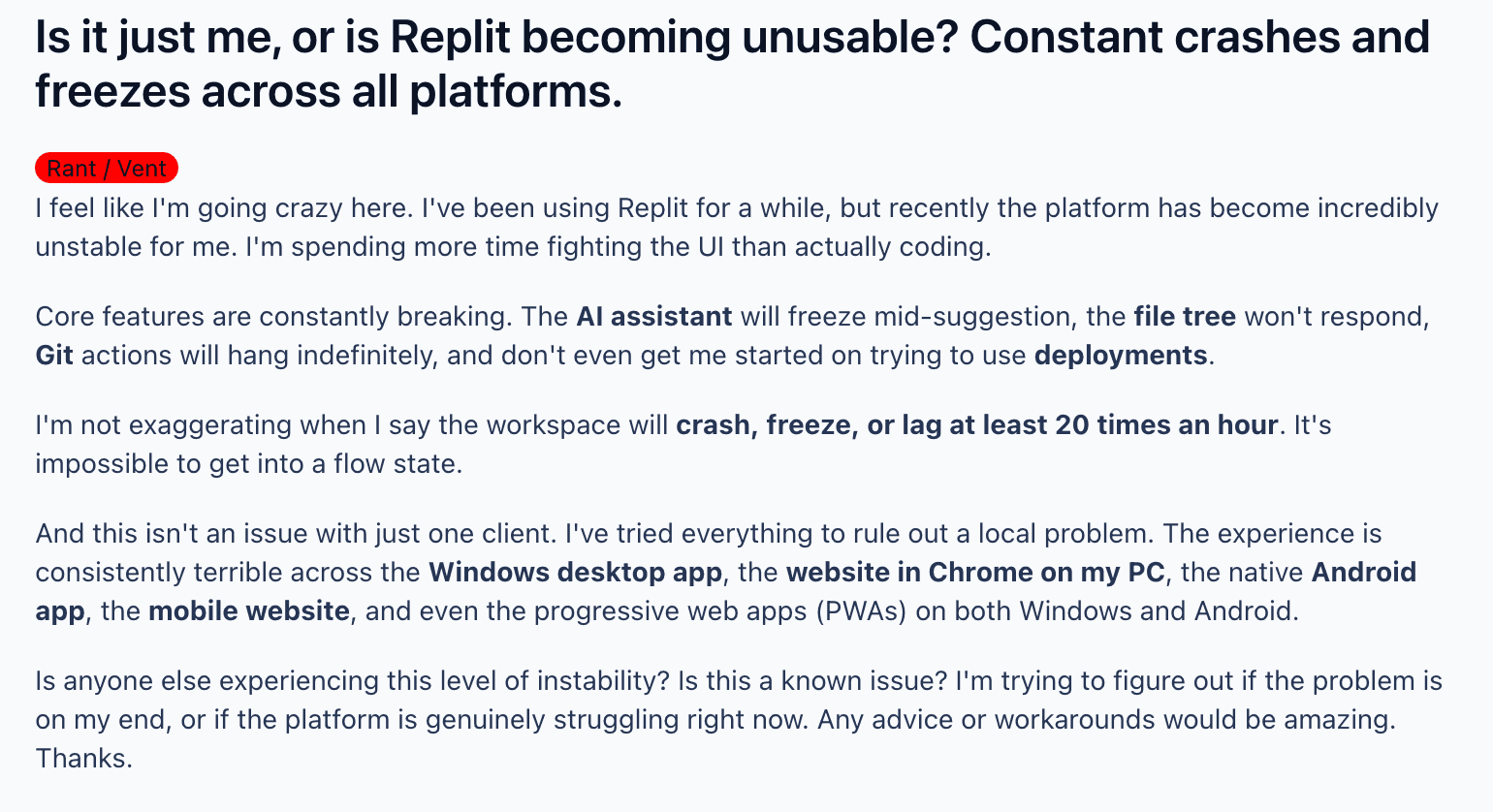 Replit Challenges Performance & Stability Issues