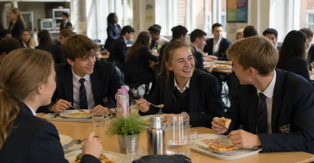 Élèves déjeunant à la cantine d'un High School en Angleterre lors de leur séjour avec STUDWAY.
