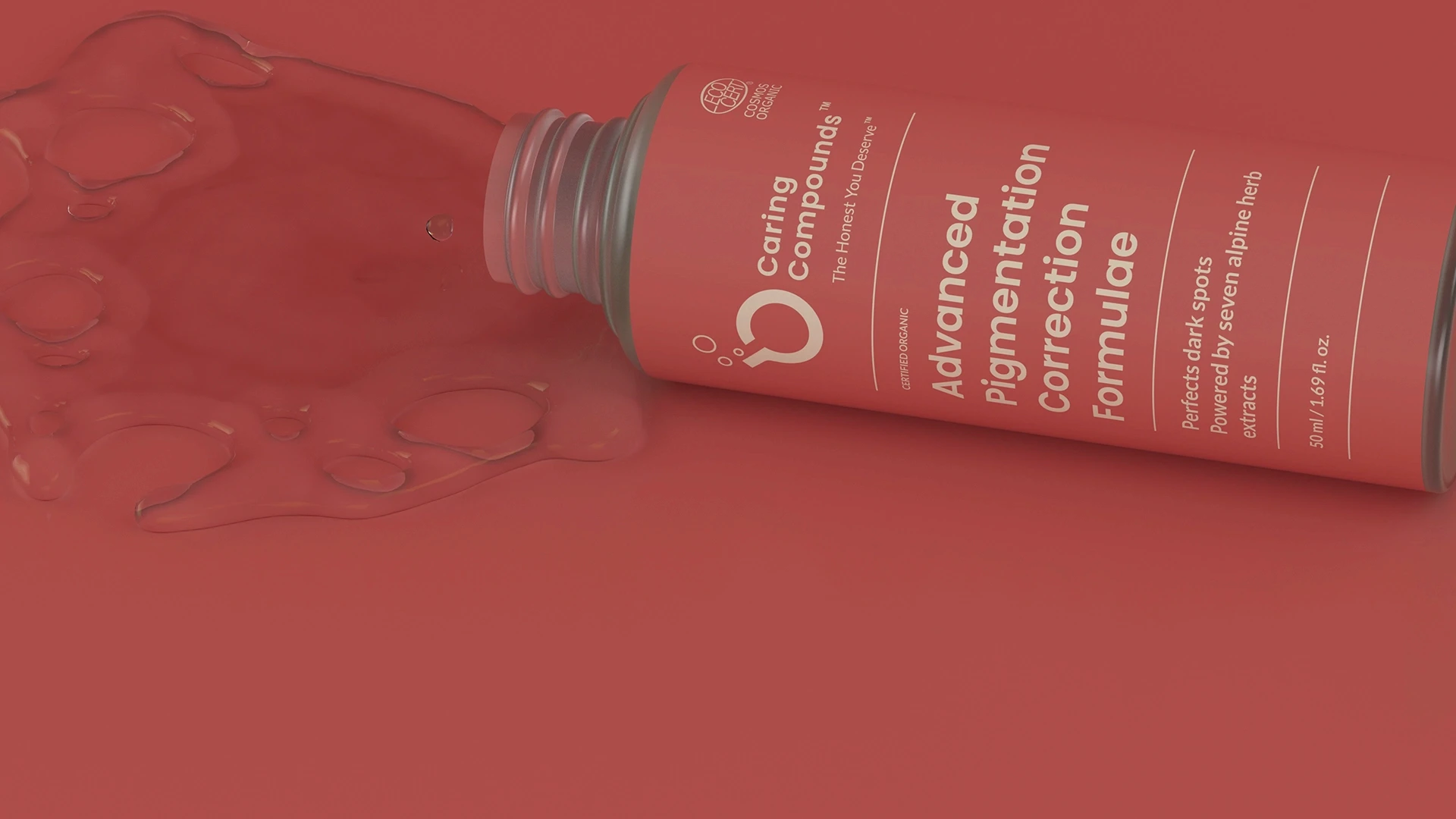 3D rendered product visualization of Caring Compounds product range in lifelike shots