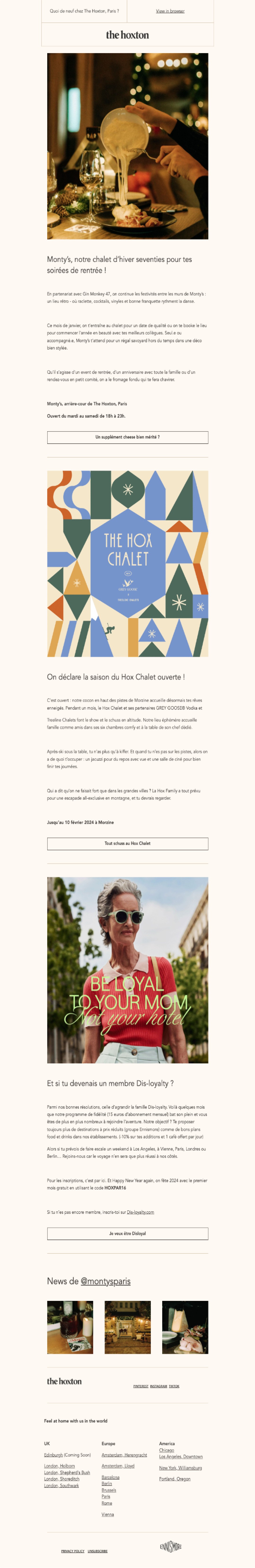 newsletter pour les hotels hoxton