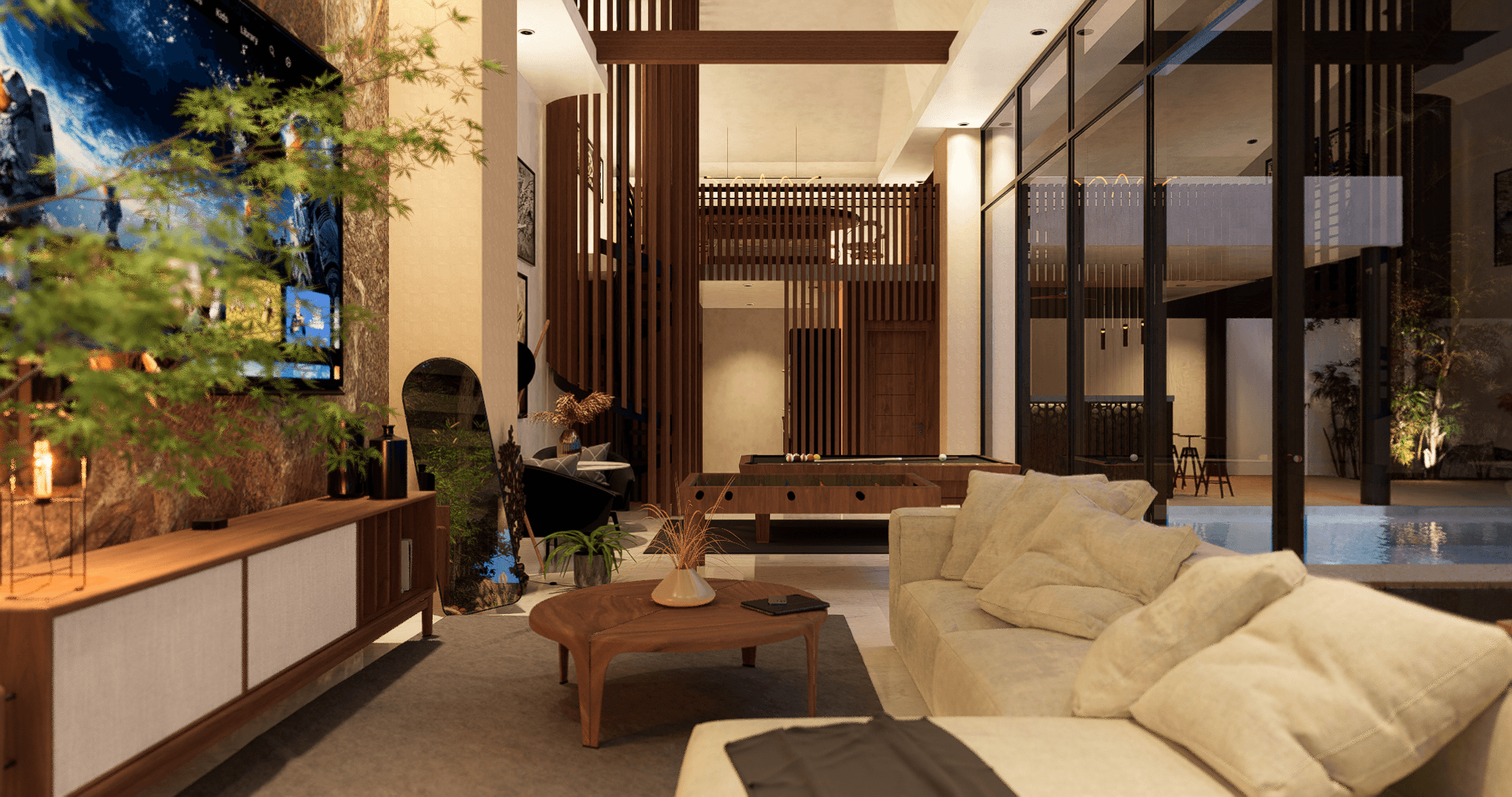 Interior luxury house remodel with living room area.