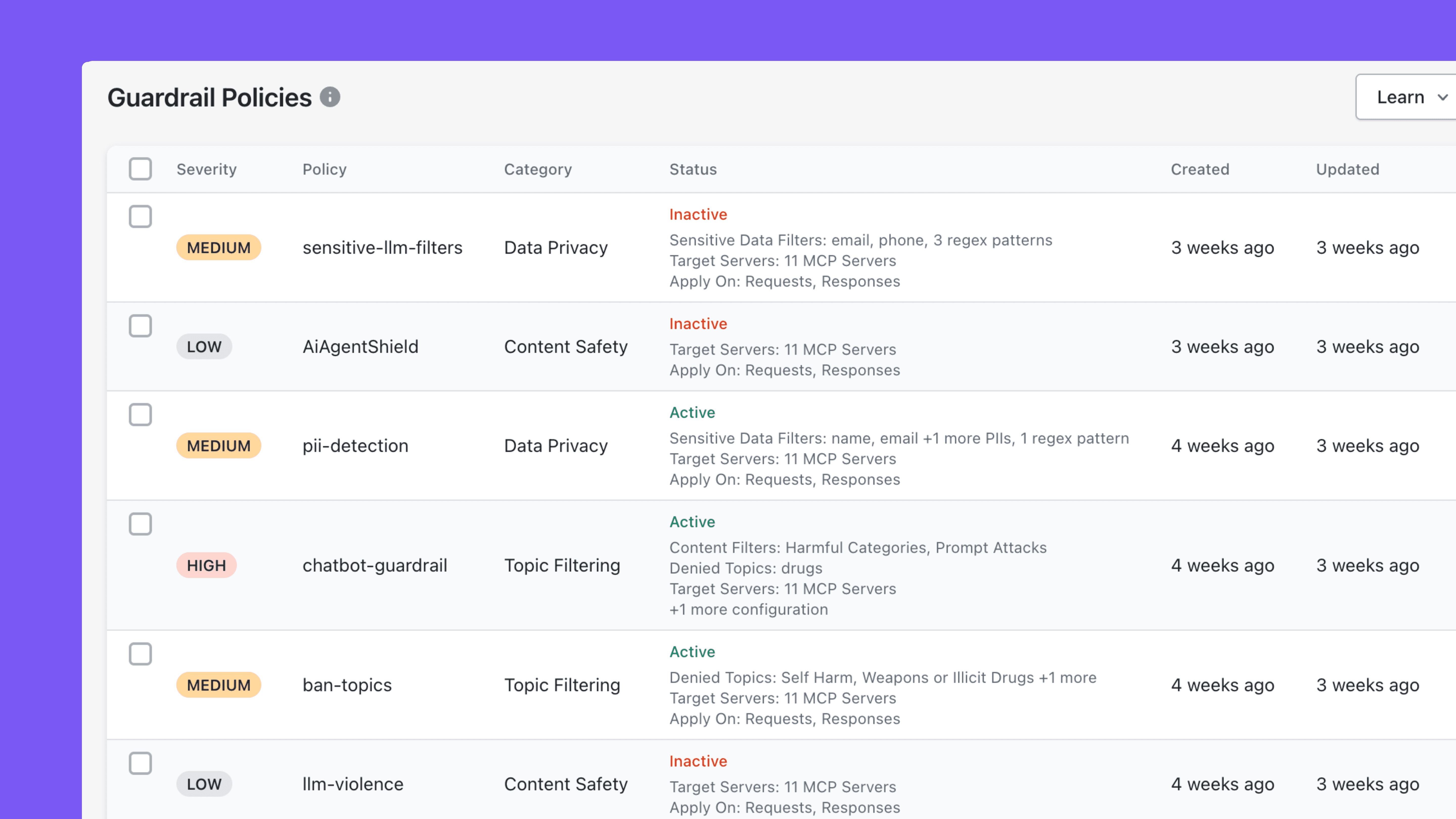 Guardrail Policies and catch violations