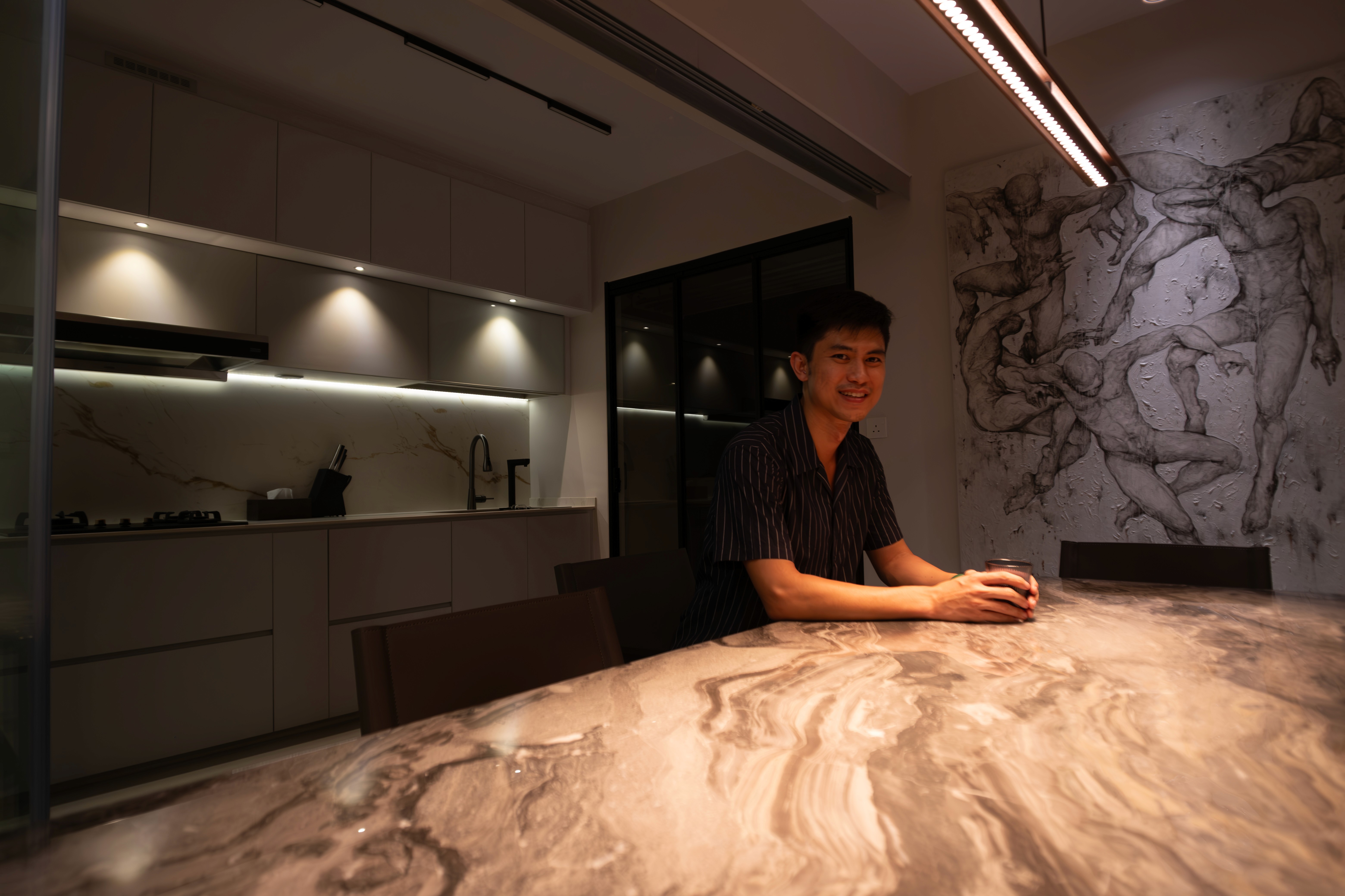 alt="Japanese inspired cafe seating area interior design Singapore Moss Matcha"