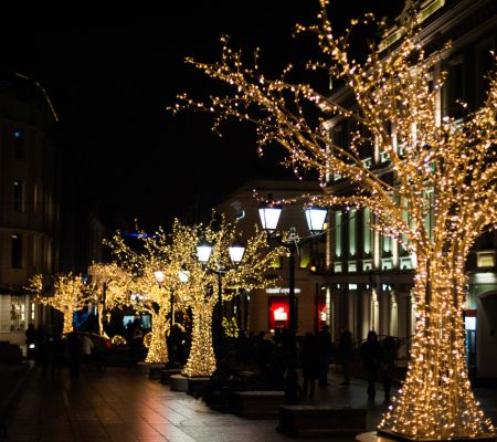 Elegant commercial Christmas light installation for businesses in Chester County, PA.